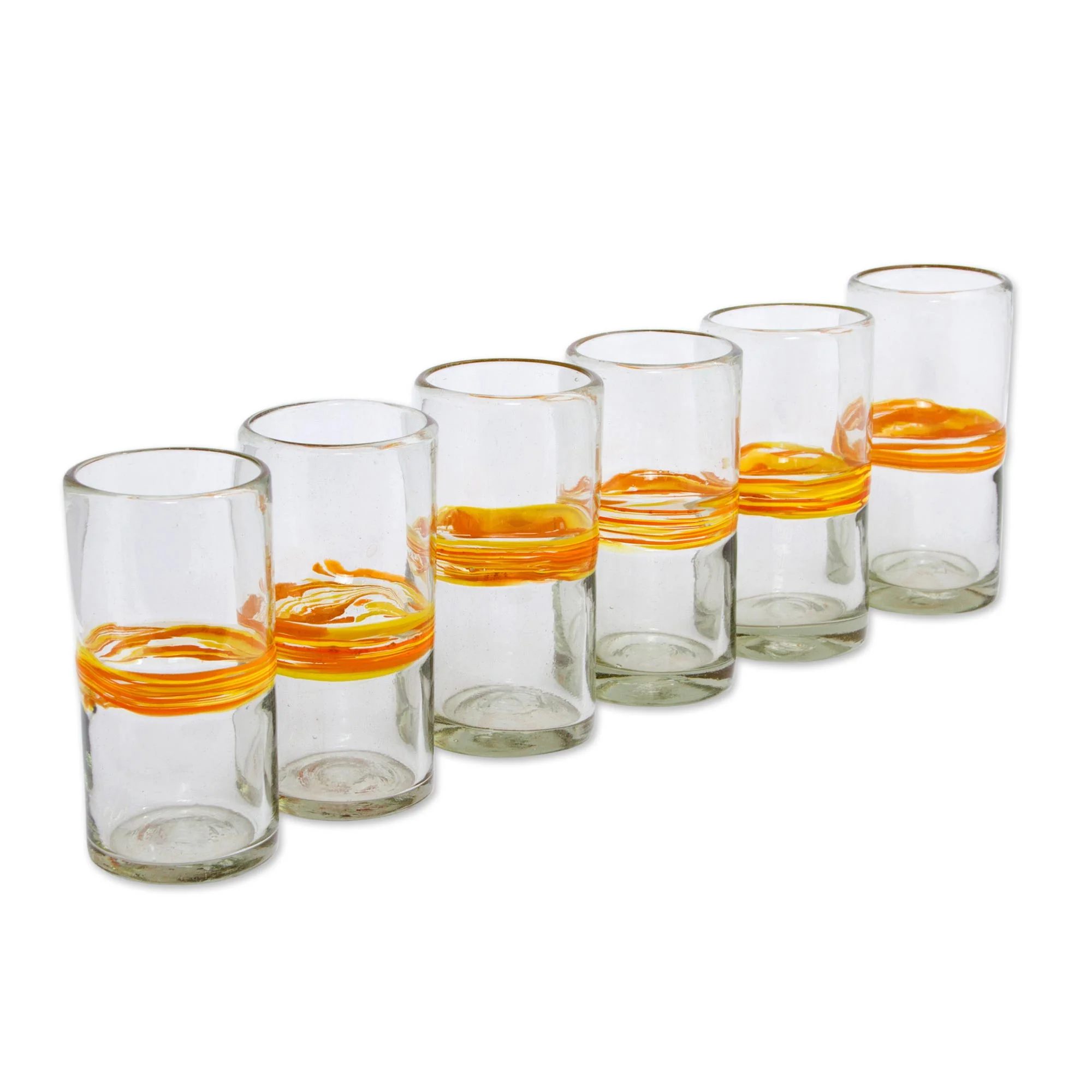 Ribbon of Sunshine Set of 6 Blown Recycled Glass Tumblers with Orange Stripe - Image 4
