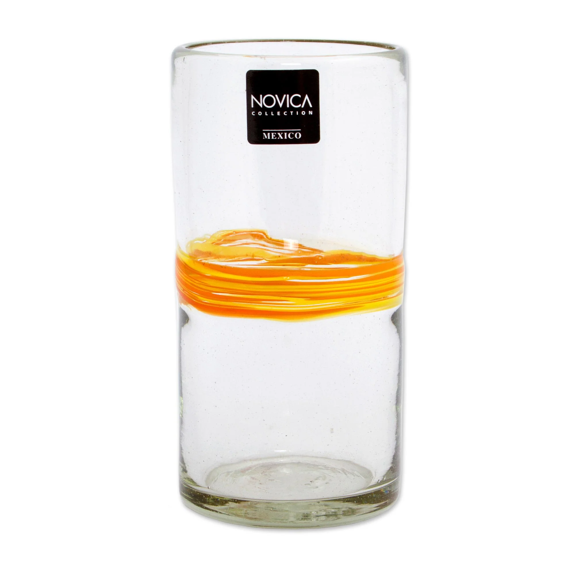 Ribbon of Sunshine Set of 6 Blown Recycled Glass Tumblers with Orange Stripe - Image 5