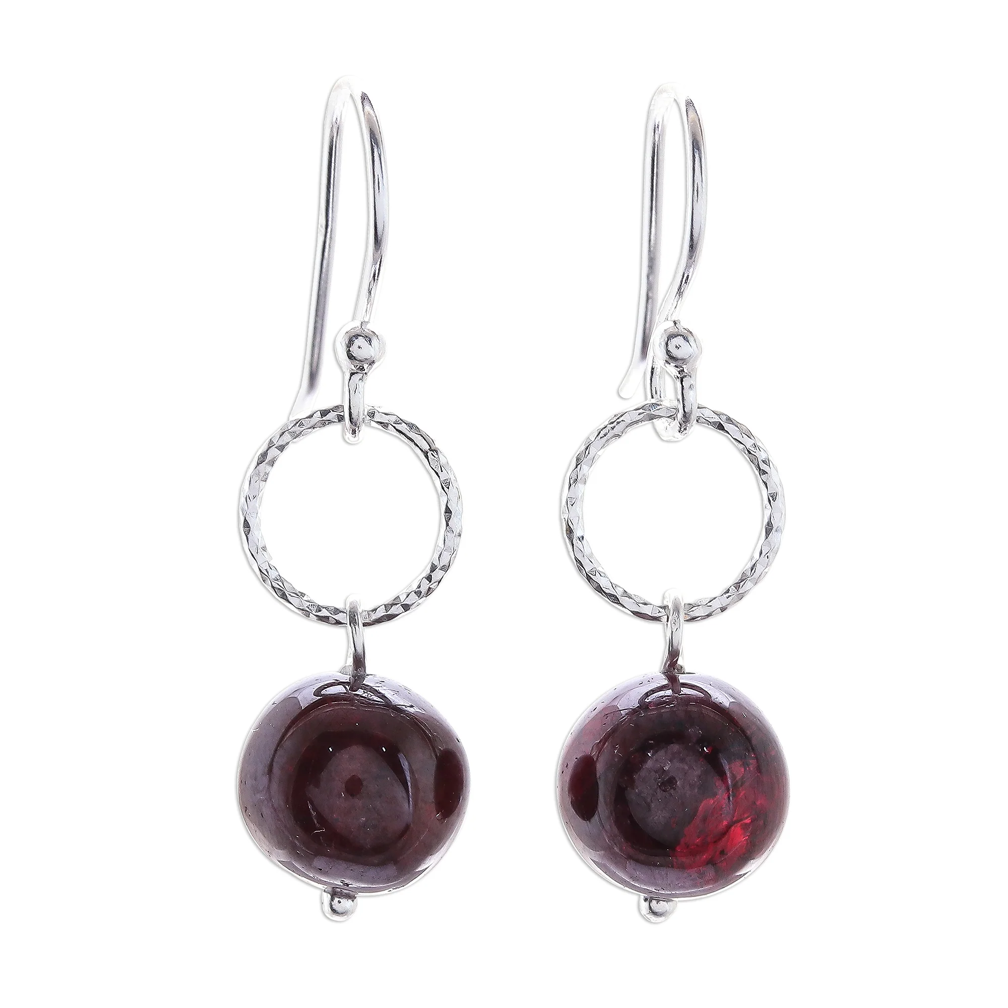 Ring Shimmer Round Garnet Dangle Earrings Crafted in Thailand - Image 2