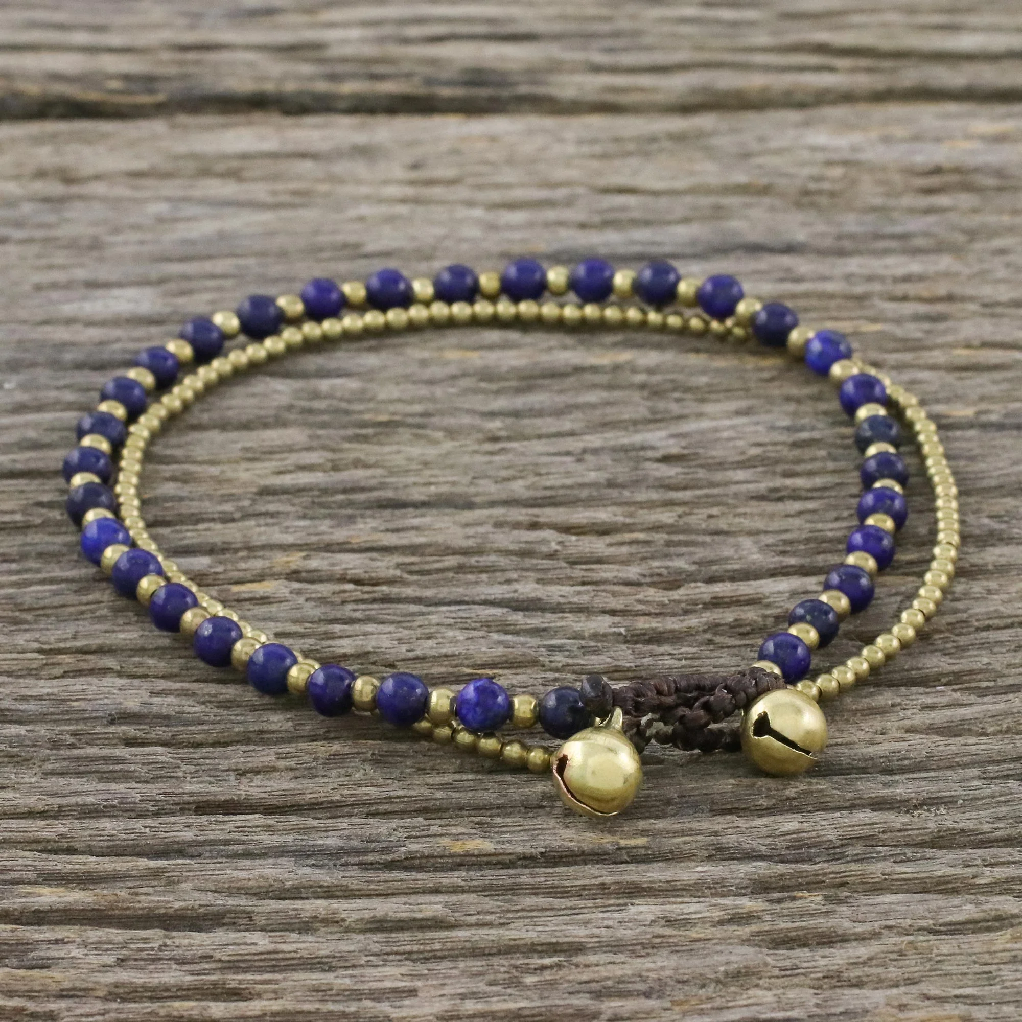 Ringing Beauty Lapis Lazuli and Brass Beaded Anklet from Thailand - Image 3
