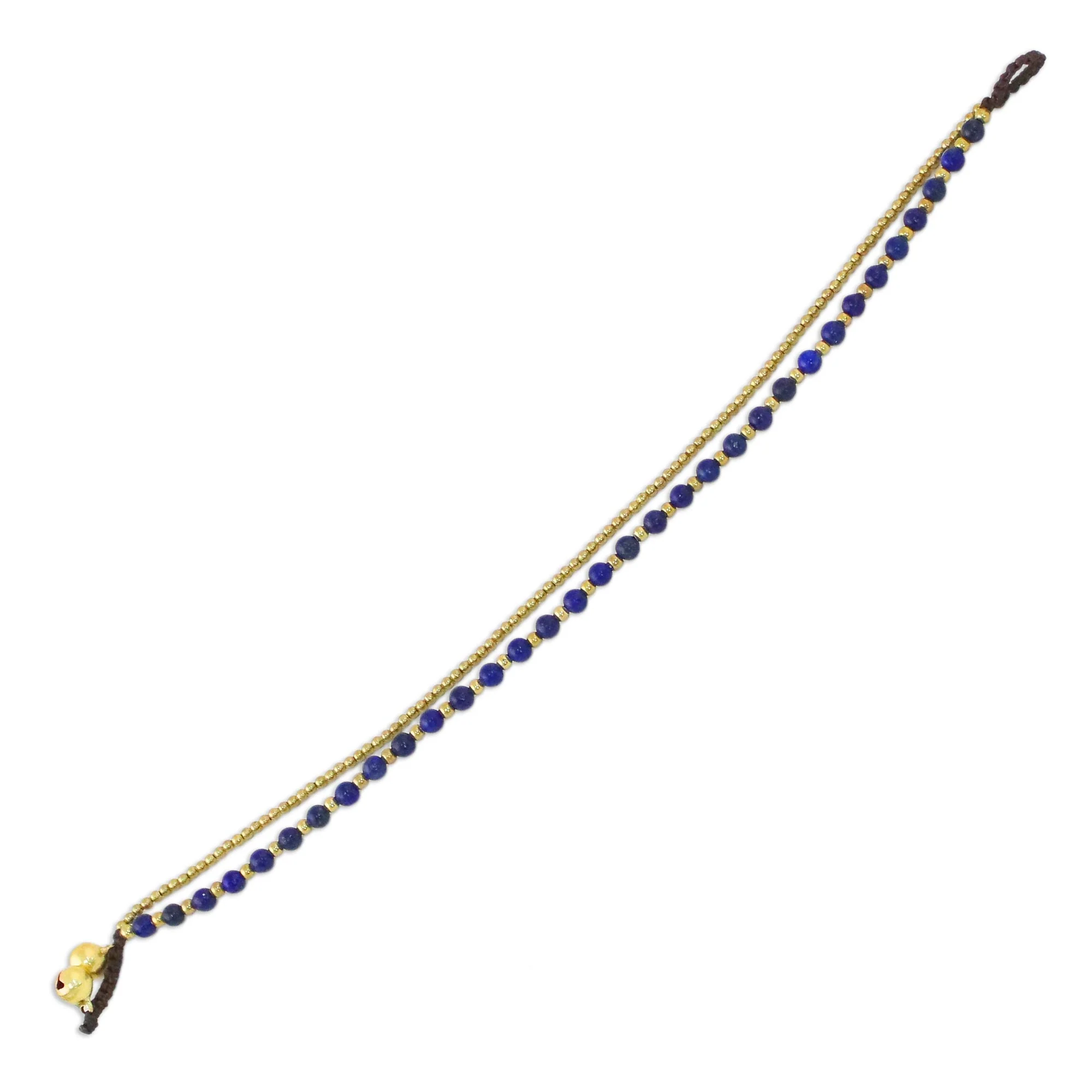 Ringing Beauty Lapis Lazuli and Brass Beaded Anklet from Thailand - Image 5