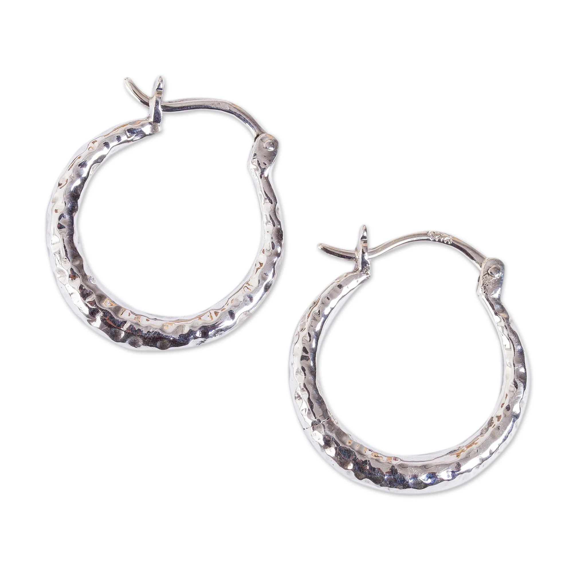 Rings of Freedom Hammered Taxco Sterling Silver Hoop Earrings from Mexico - Image 2