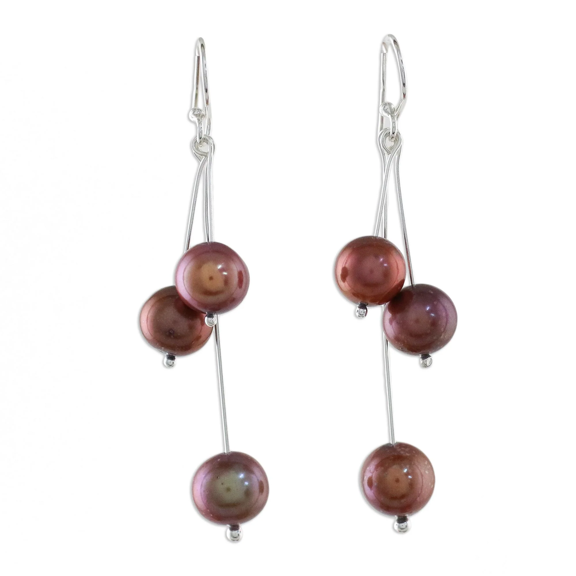 Ripe Berries Red Cultured Pearl and Sterling Silver Dangle Earrings - Image 2