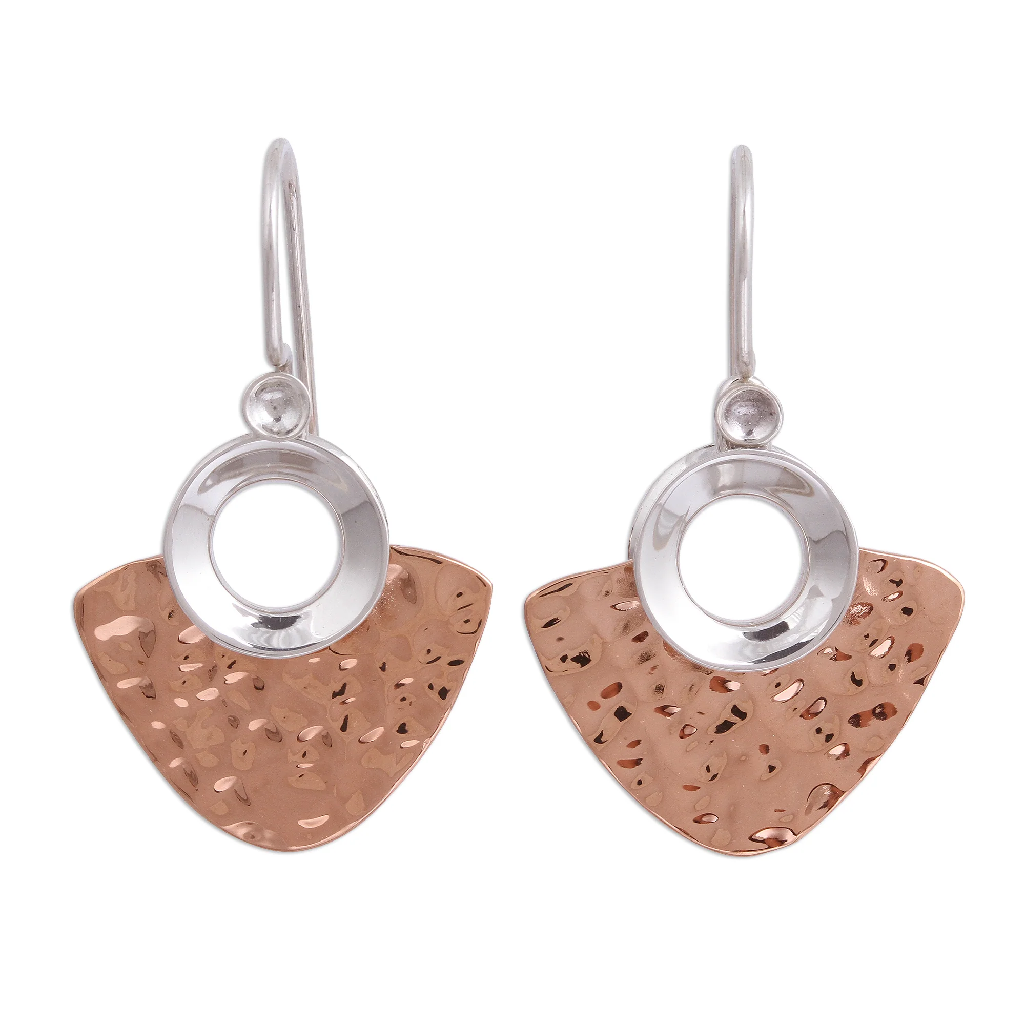 Rippling Blades Modern Sterling Silver and Copper Dangle Earrings - Image 2