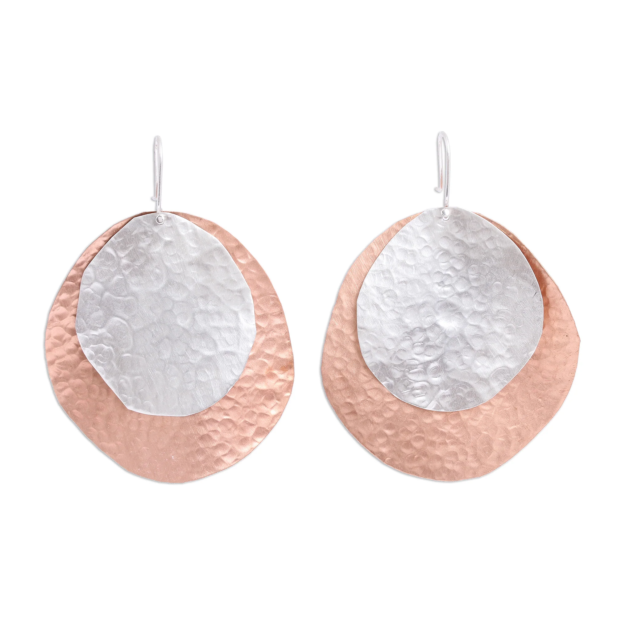 Rippling Eclipse Sterling Silver and Copper Dangle Earrings from Mexico - Image 2