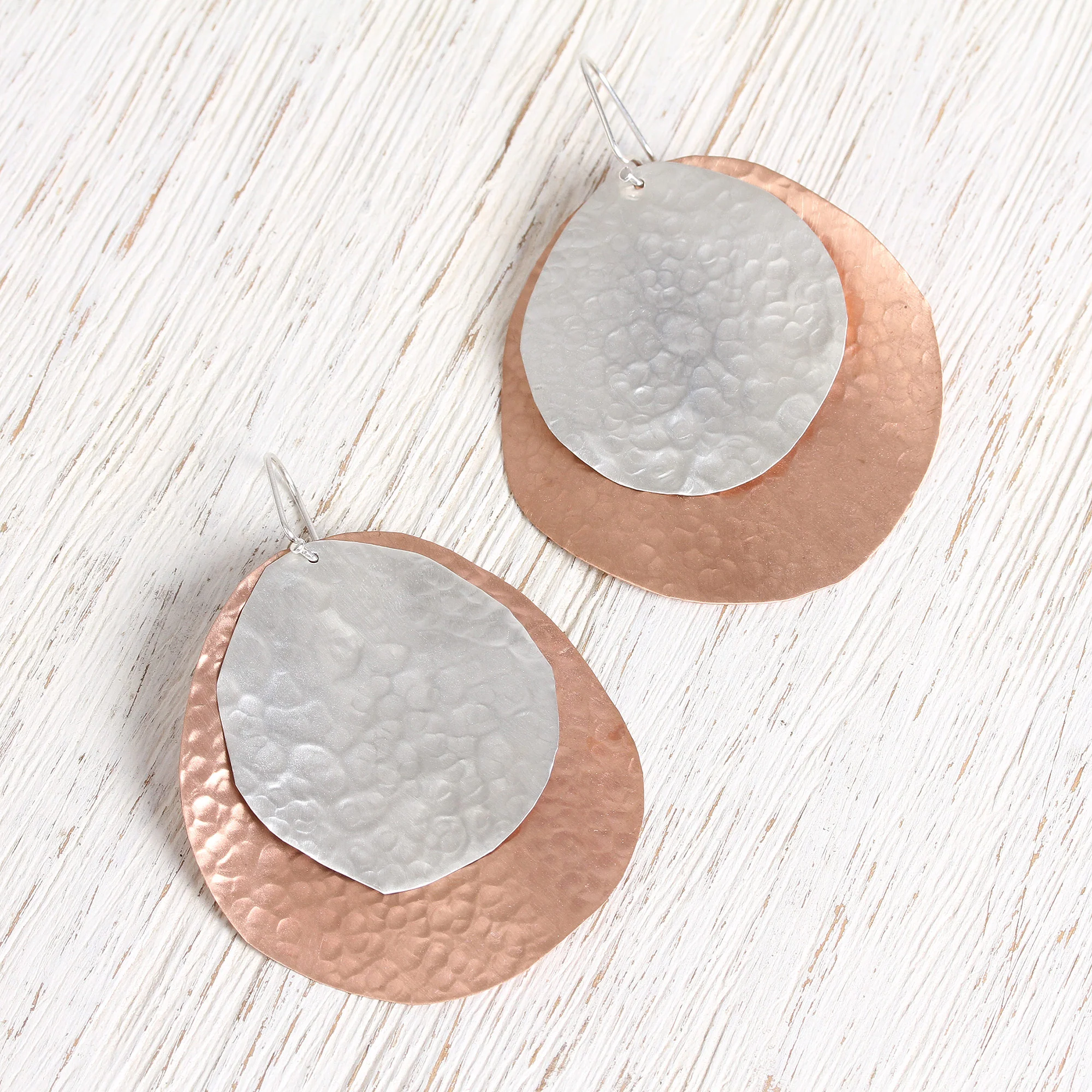 Rippling Eclipse Sterling Silver and Copper Dangle Earrings from Mexico - Image 3