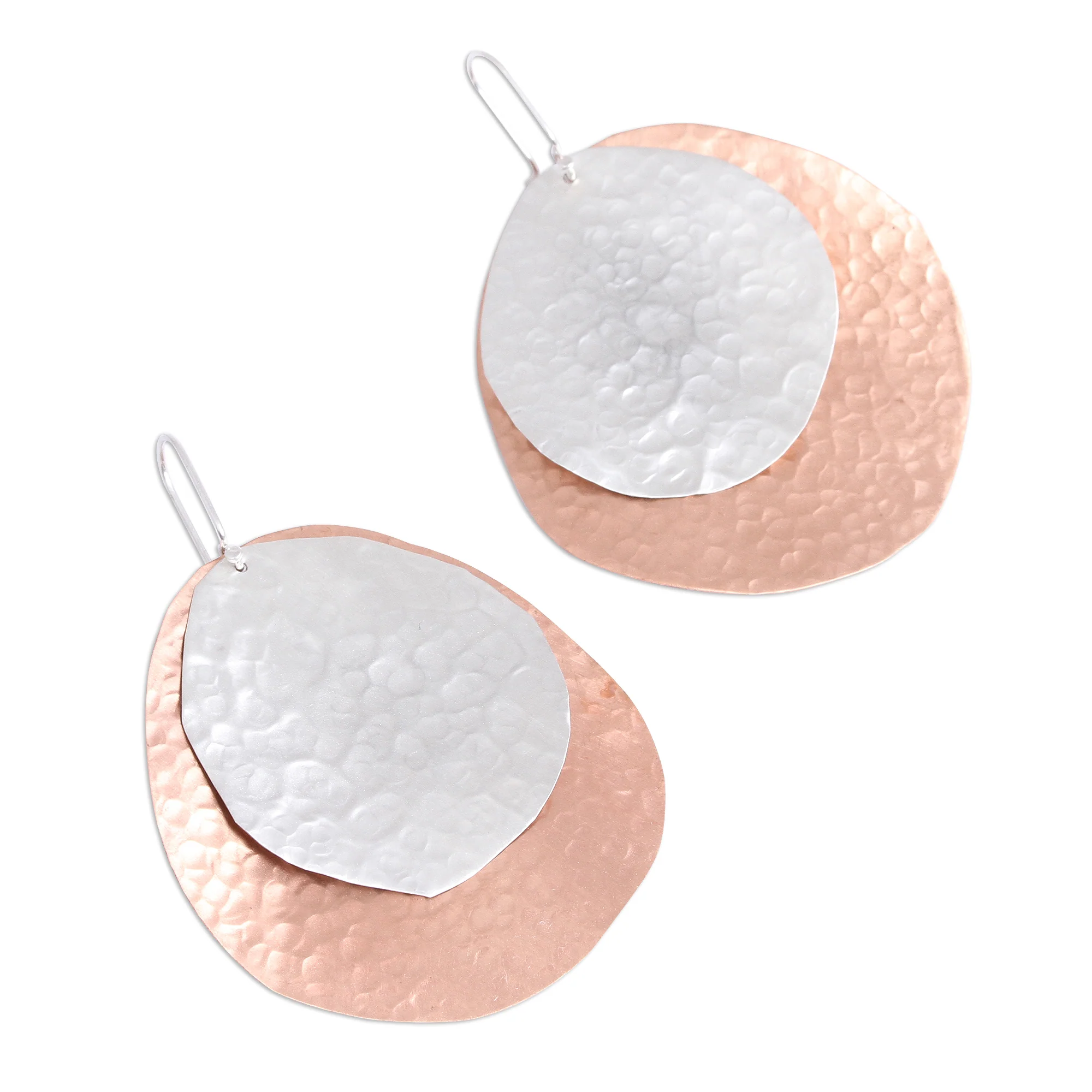 Rippling Eclipse Sterling Silver and Copper Dangle Earrings from Mexico - Image 4