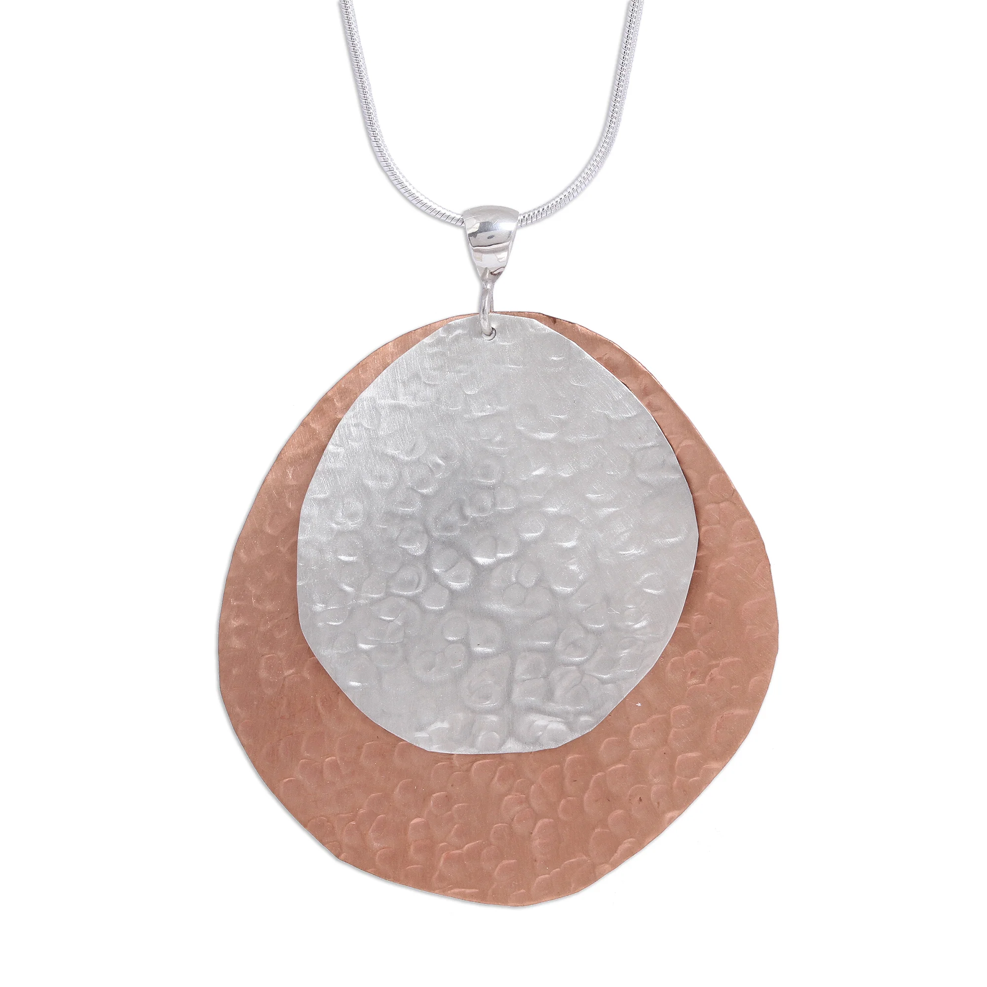Rippling Eclipse Sterling Silver and Copper Pendant Necklace from Mexico - Image 2