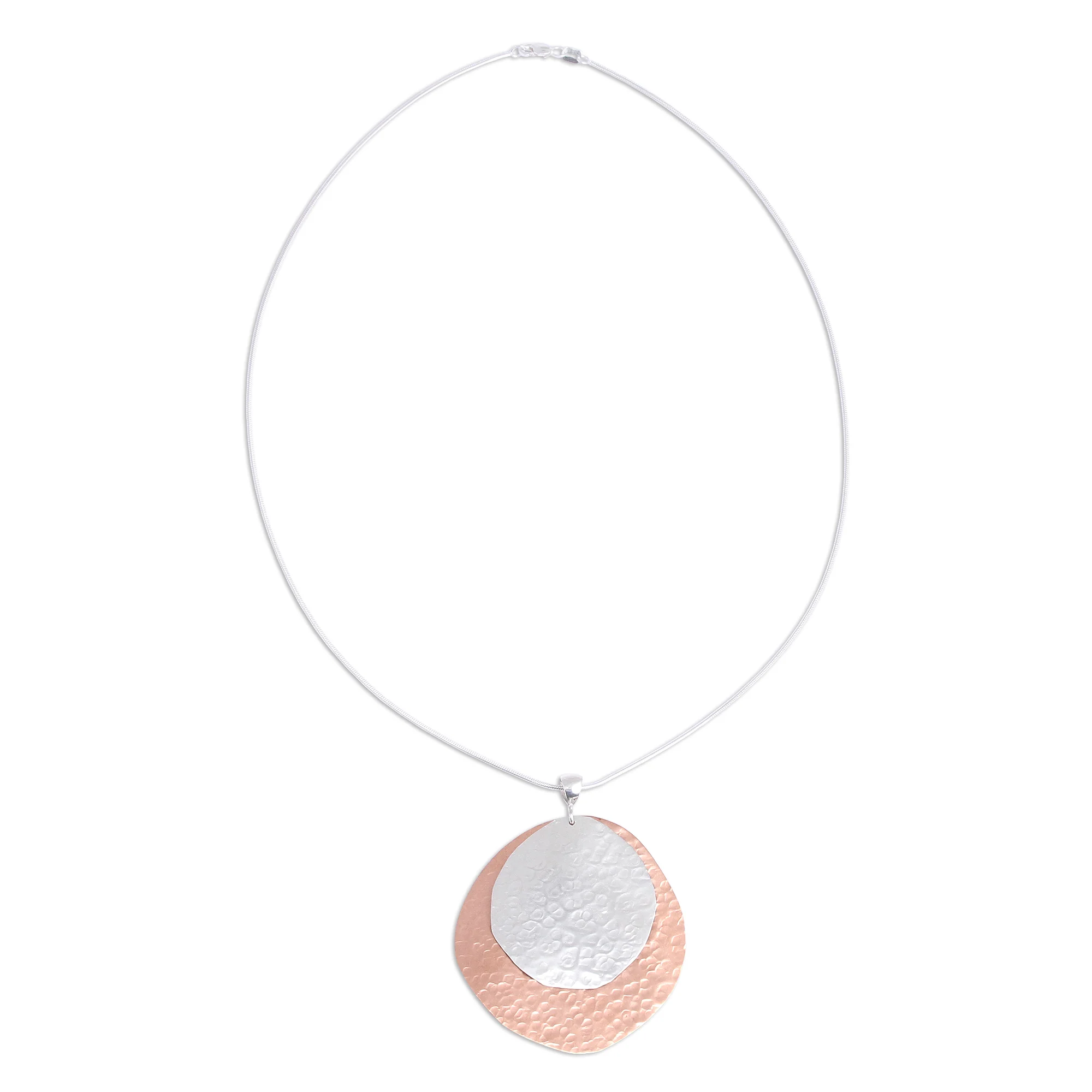Rippling Eclipse Sterling Silver and Copper Pendant Necklace from Mexico - Image 4
