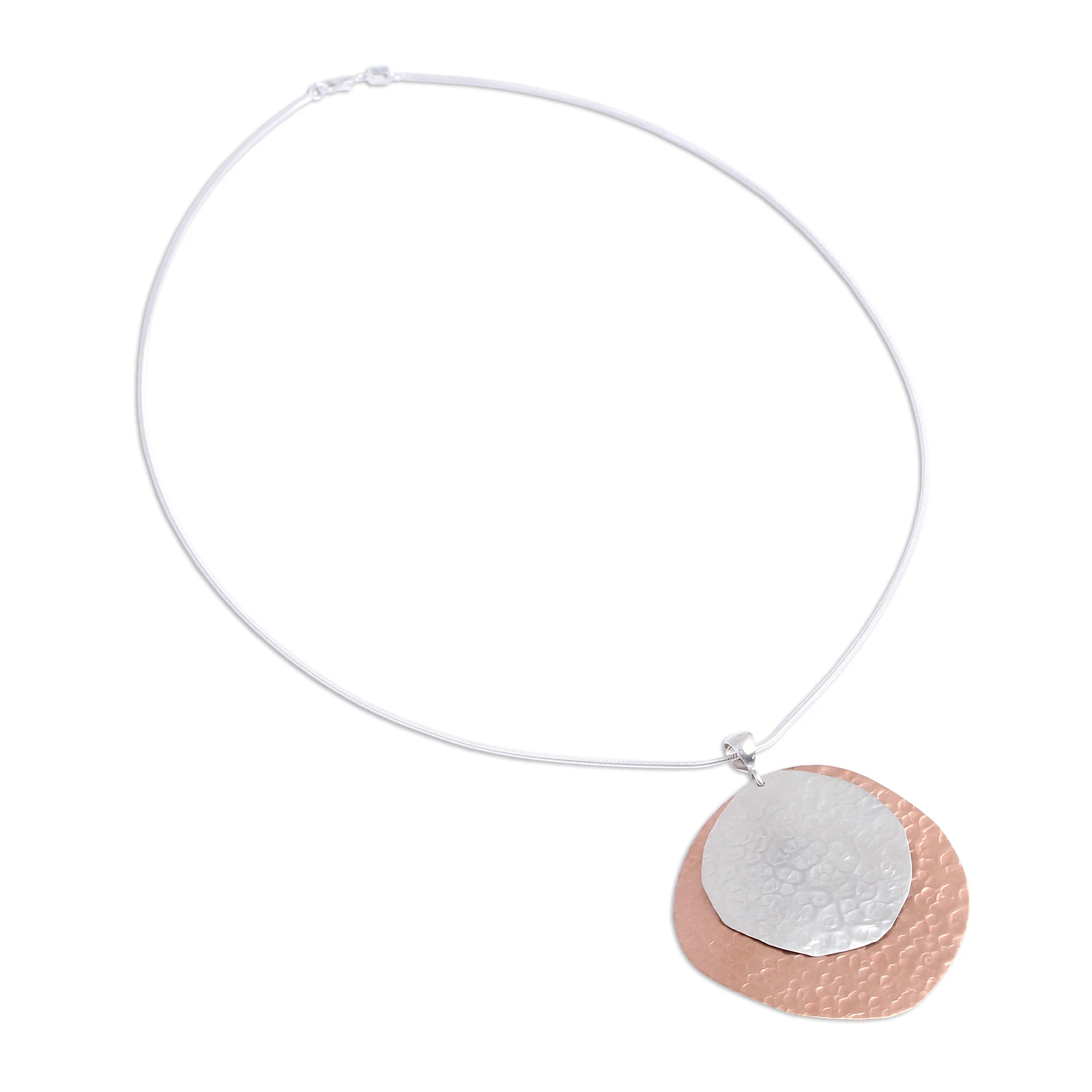 Rippling Eclipse Sterling Silver and Copper Pendant Necklace from Mexico - Image 5