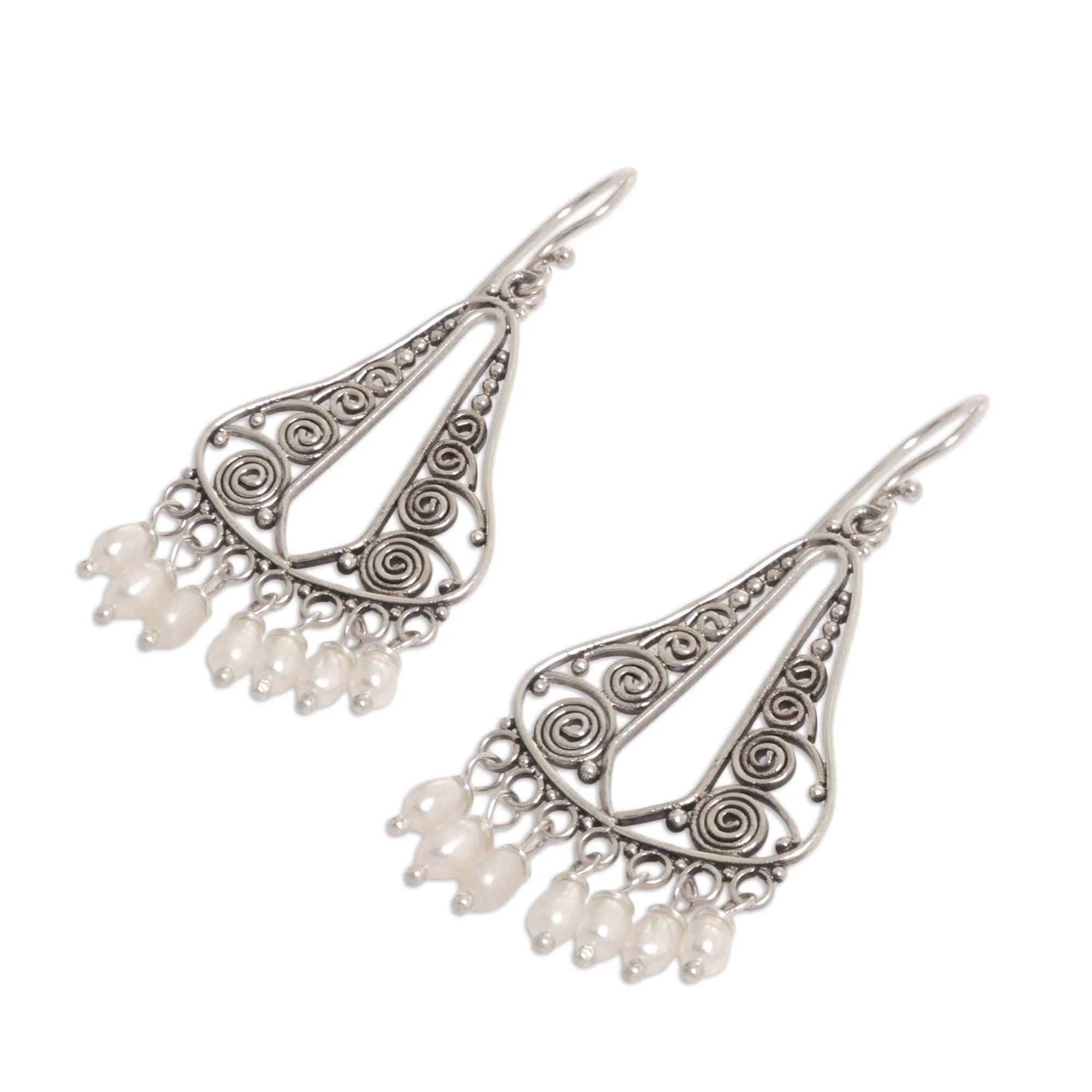 River Mountain Bridal Sterling Silver Pearl Chandelier Earrings - Image 3