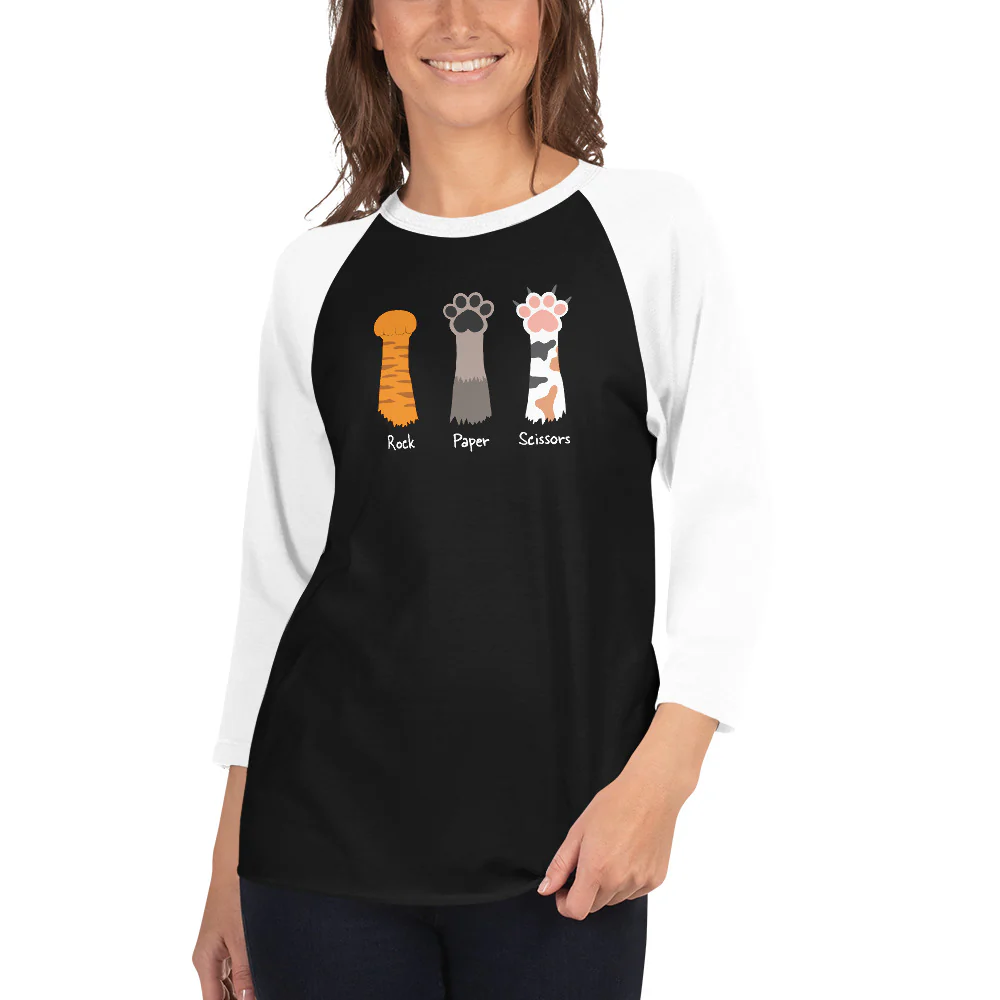 Rock Paper Scissors 3/4 Sleeve Baseball Tee - Image 2
