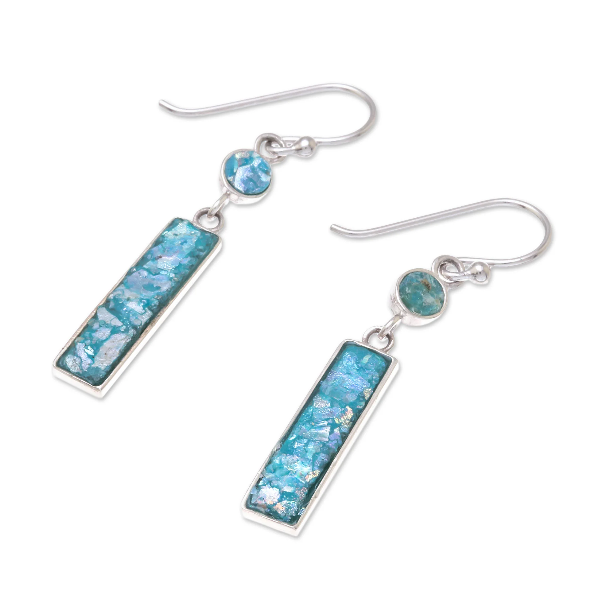 Roman Magic Rectangular Roman Glass Dangle Earrings from Thailand - Image 4