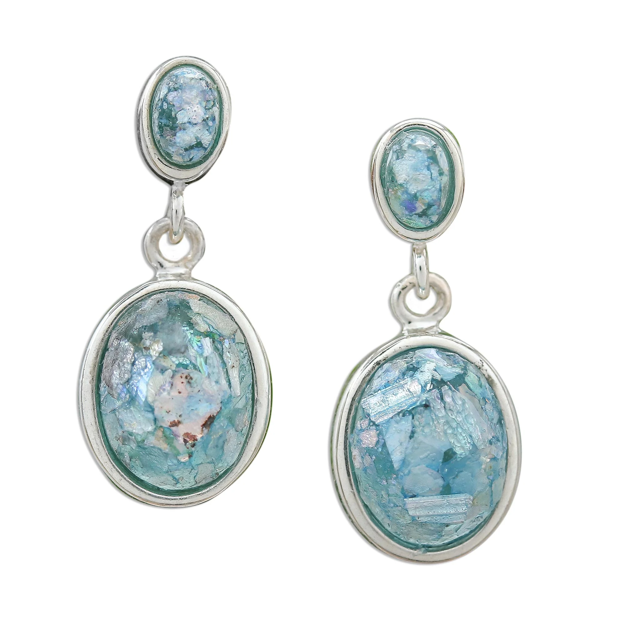 Romantic Ovals Oval Roman Glass Dangle Earrings from Thailand - Image 2