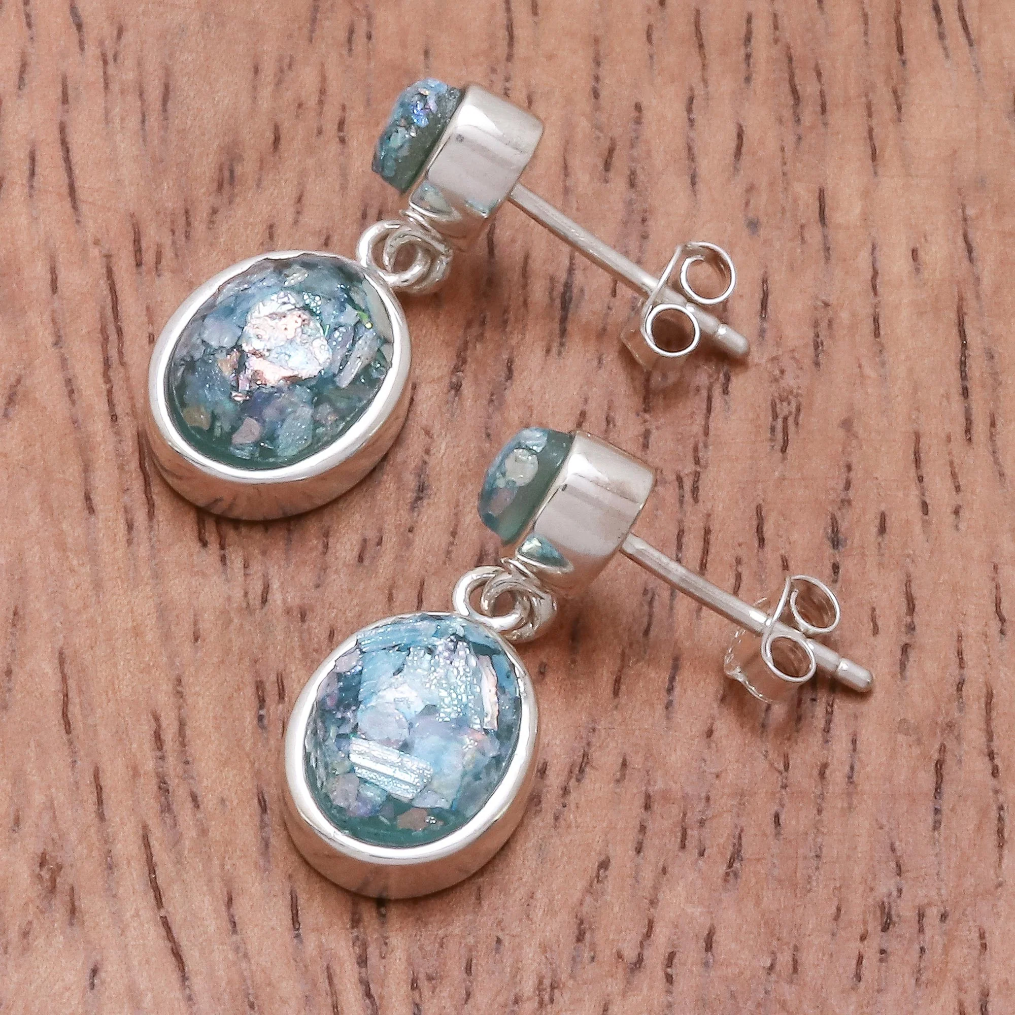 Romantic Ovals Oval Roman Glass Dangle Earrings from Thailand - Image 3