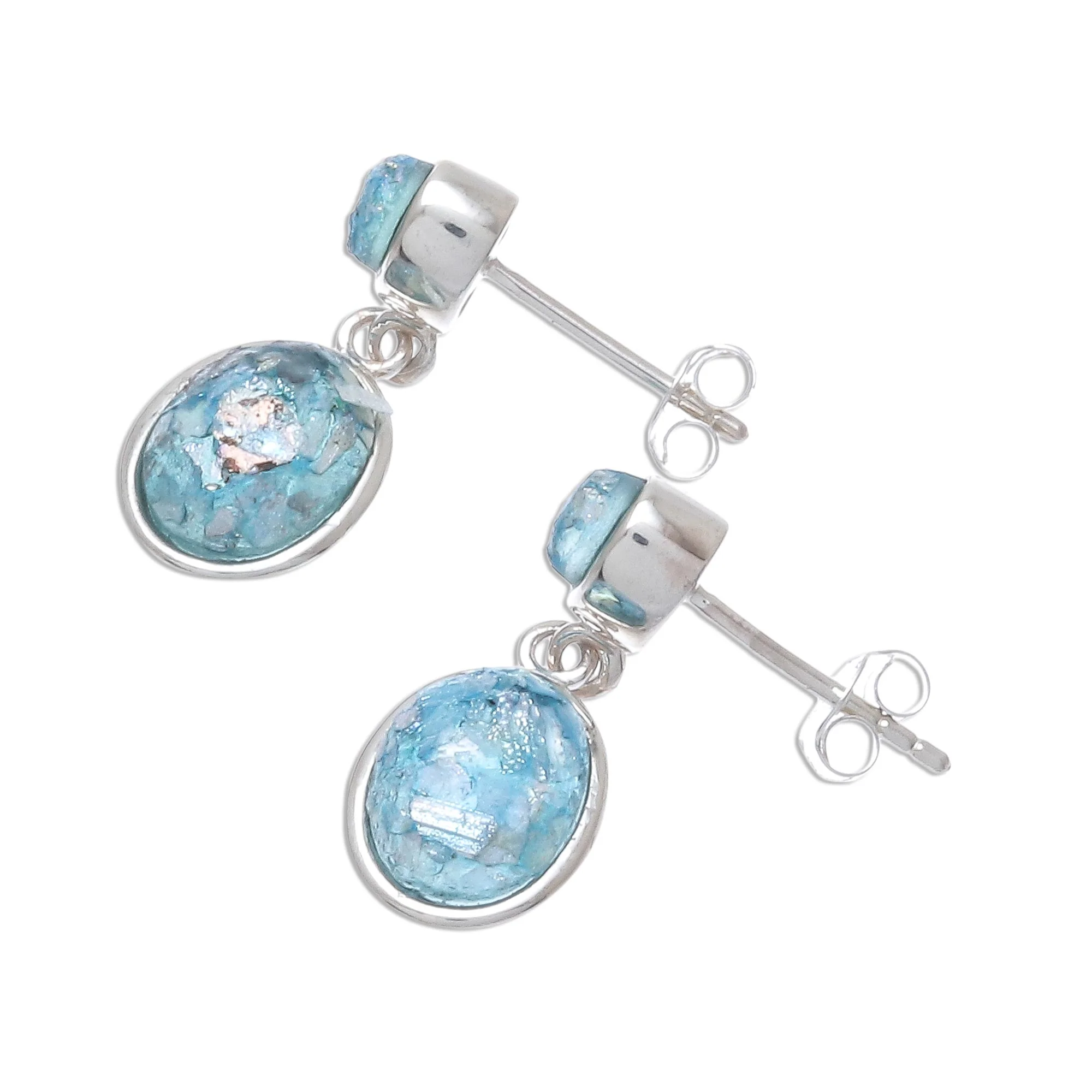 Romantic Ovals Oval Roman Glass Dangle Earrings from Thailand - Image 4