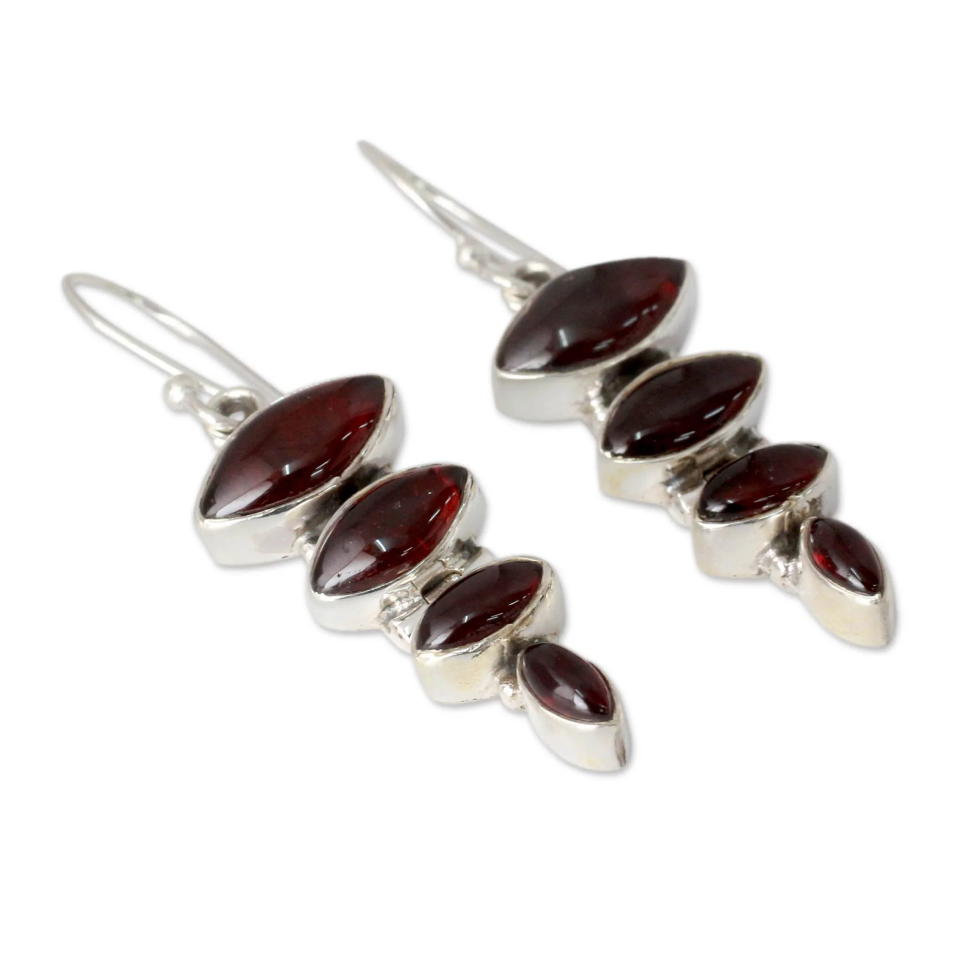 Romantic Quartet Garnet Cabochon Dangle Earrings Set in Sterling Silver - Image 3