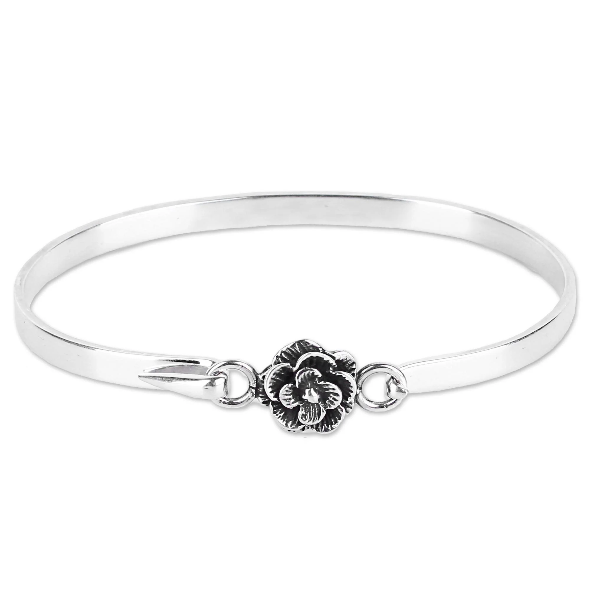 Rose Beauty Sterling Silver Bangle Bracelet - Image 3