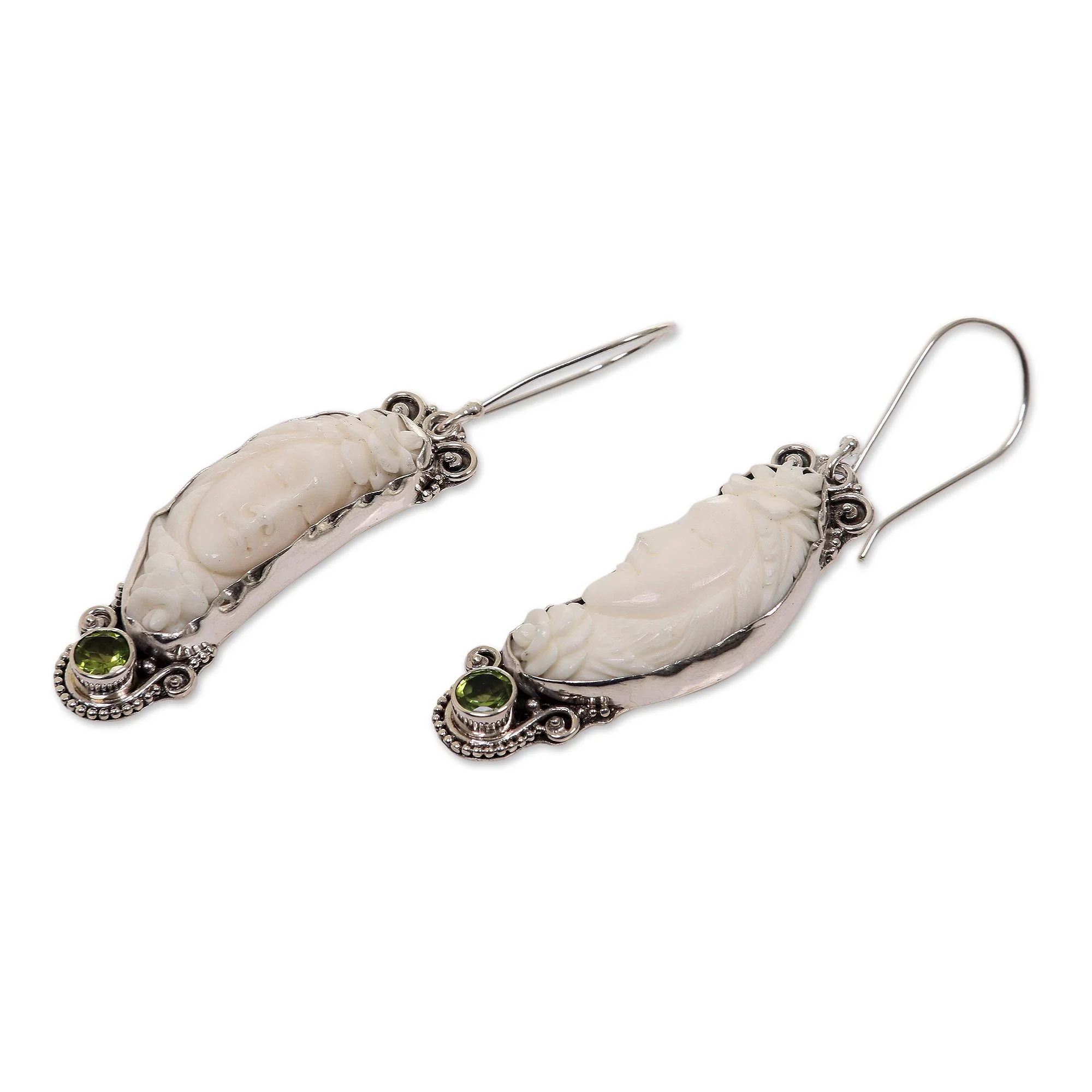 Rose Queen Peridot and Bone Sterling Silver Dangle Earrings - Image 3