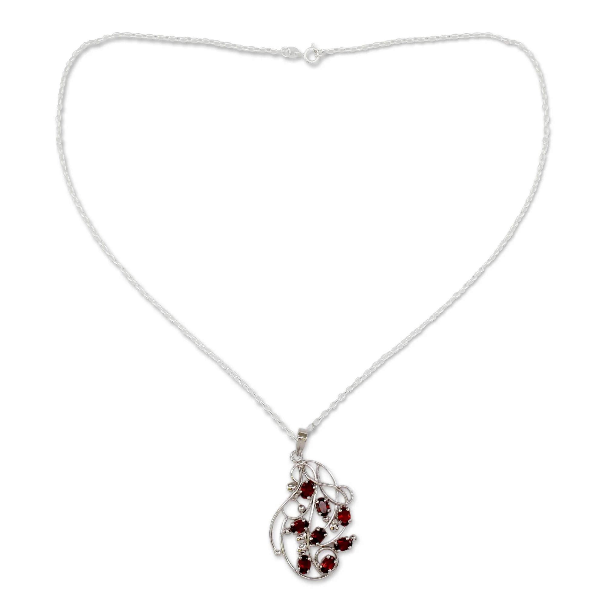 Rosebuds Silver Handmade Garnet Necklace - Image 2