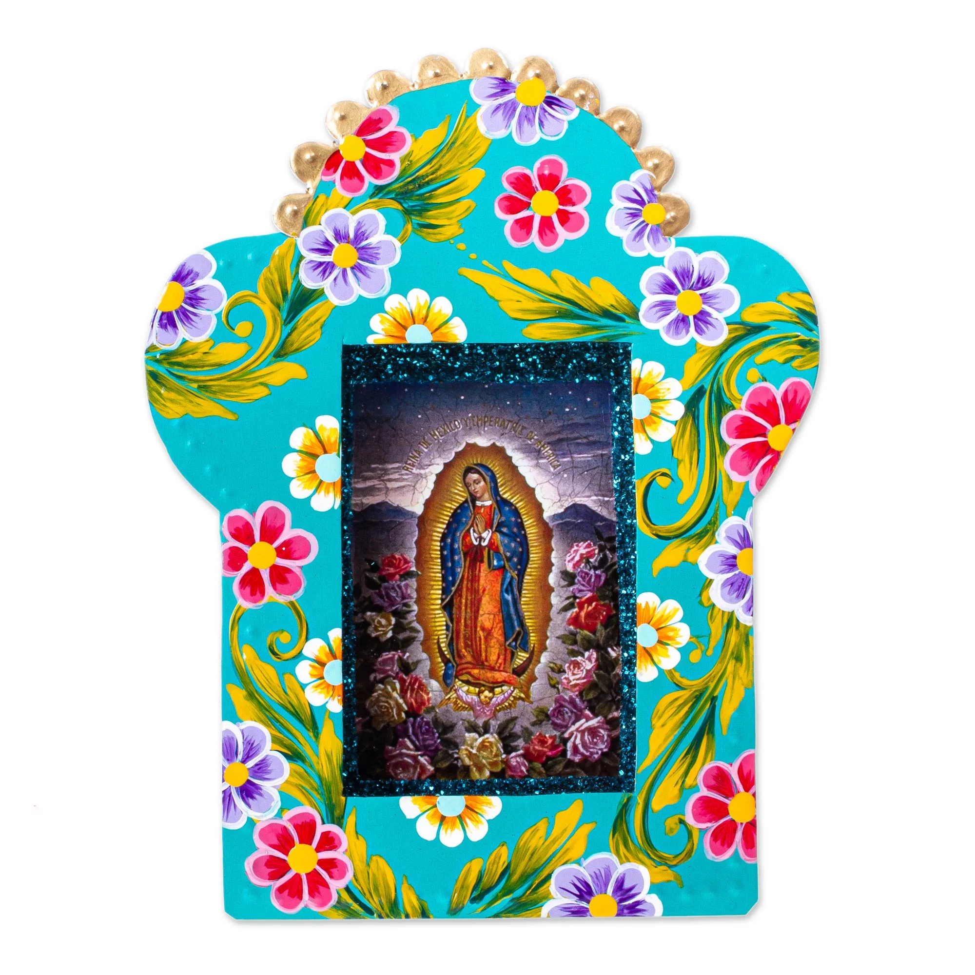 Roses for Guadalupe Handcrafted Virgin of Guadalupe Tin Plaque or Photo Frame - Image 2