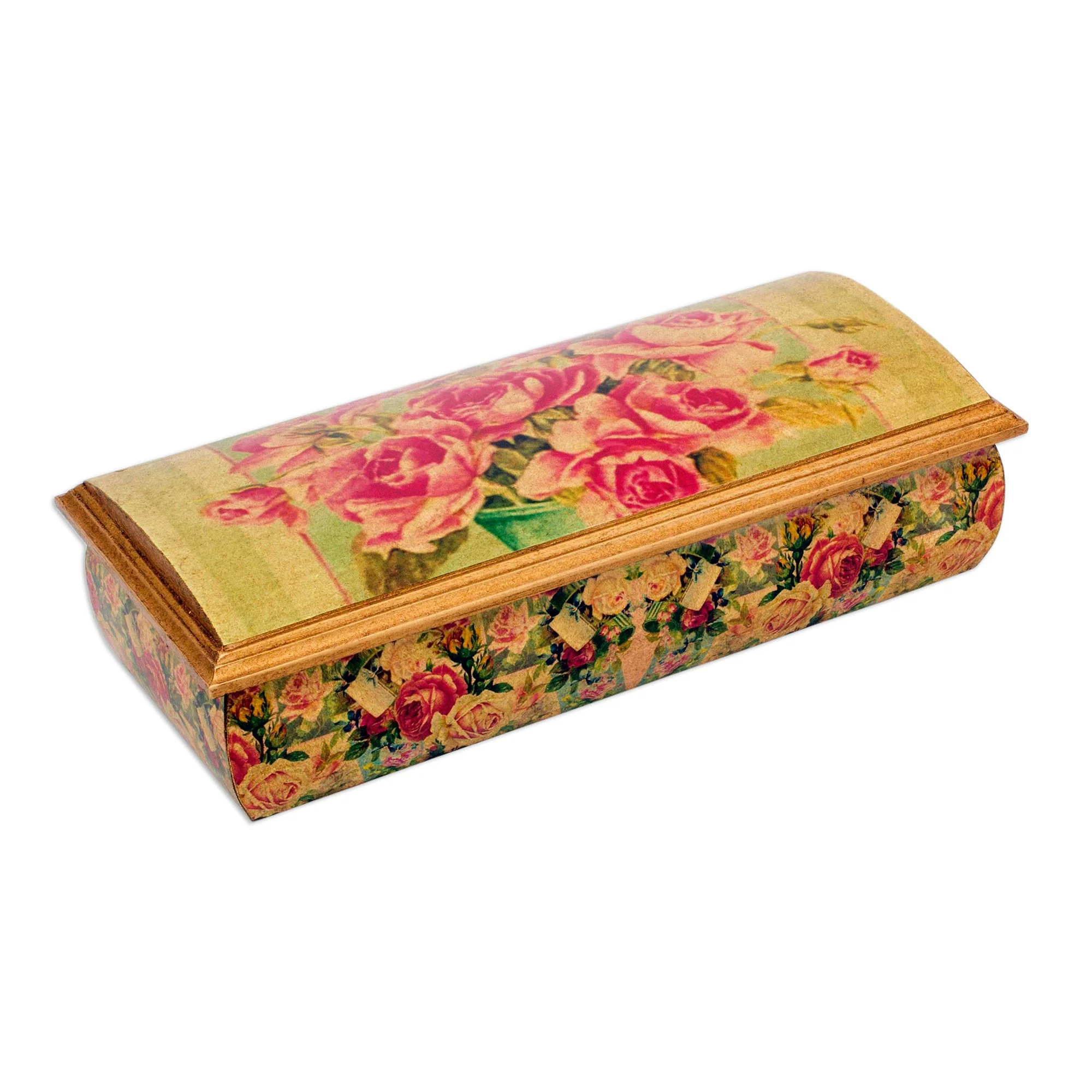 Roses Mexico Handcrafted Floral Decoupage Jewelry Box with Mirror - Image 2
