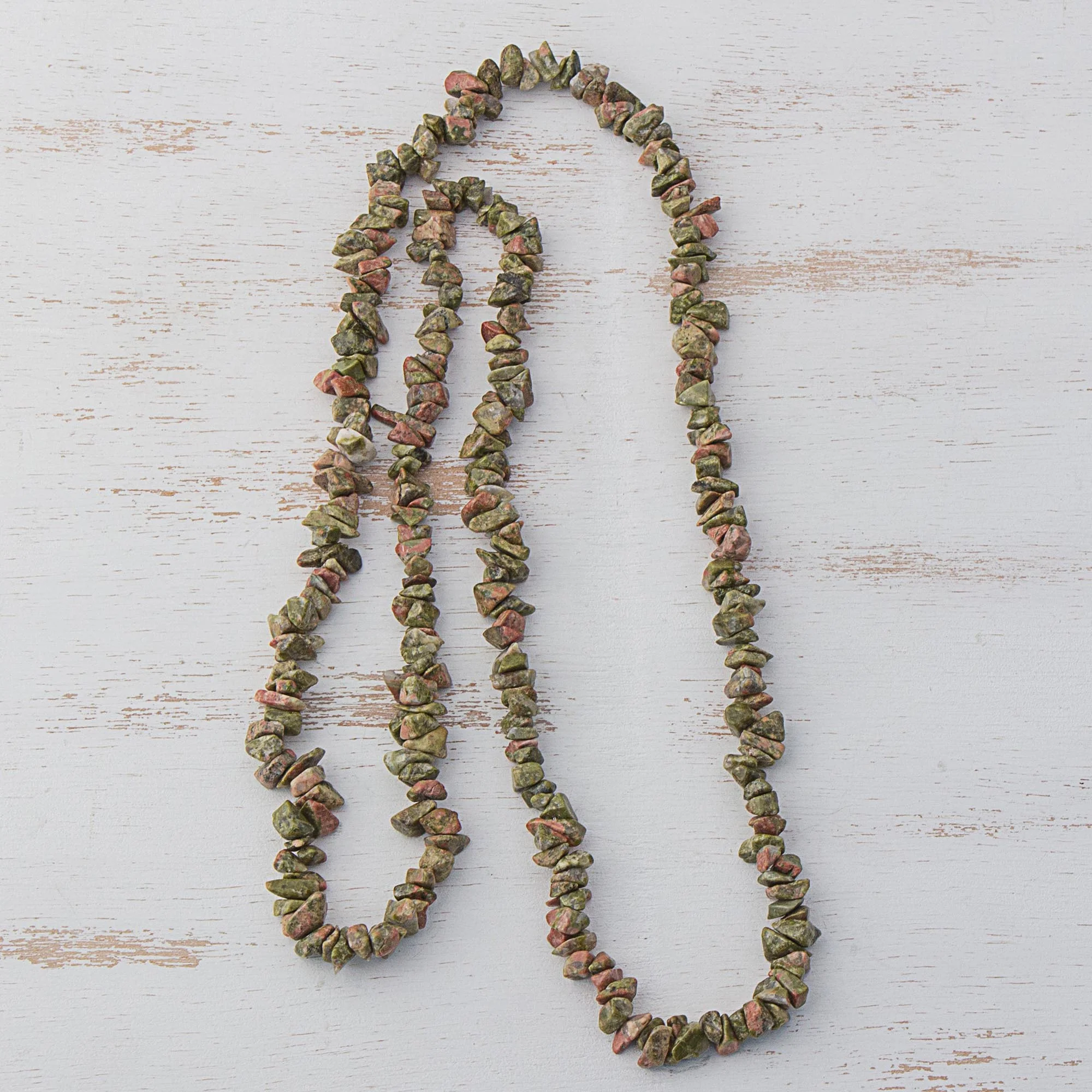 Rosy Sage Unakite Beaded Strand Long Necklace from Brazil - Image 4