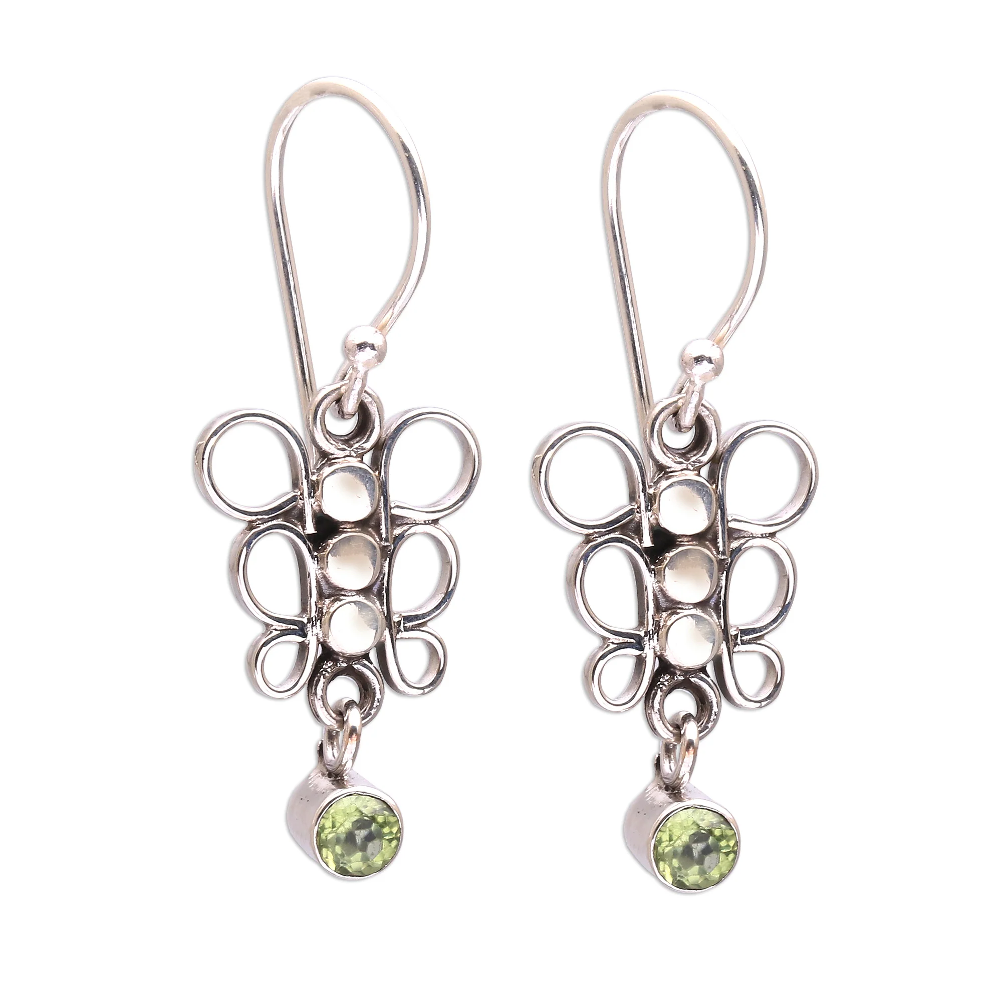Round Butterfly Circle Motif Peridot Dangle Earrings from Bali - Image 2