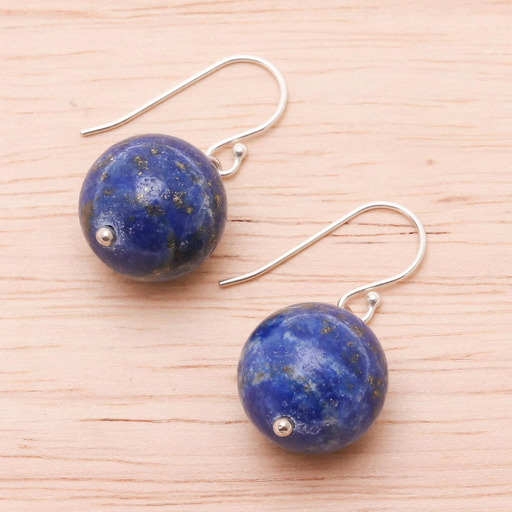 Round Charm Round Lapis Lazuli Dangle Earrings from Thailand - Image 3