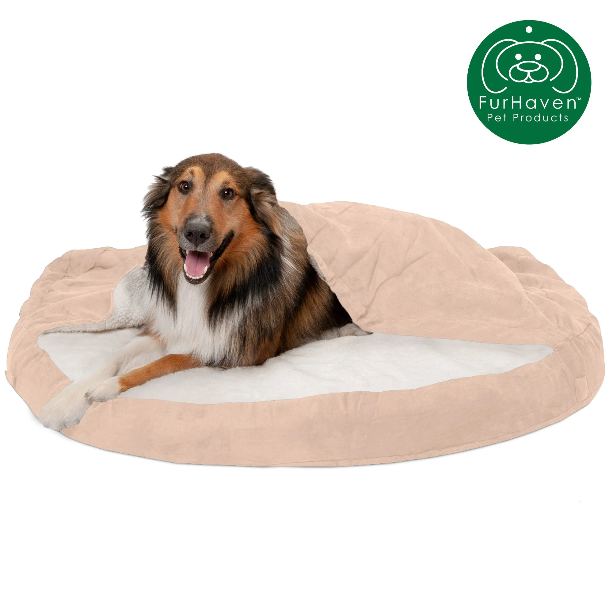 Round Faux Sheepskin Snuggery Pet Bed - Image 11