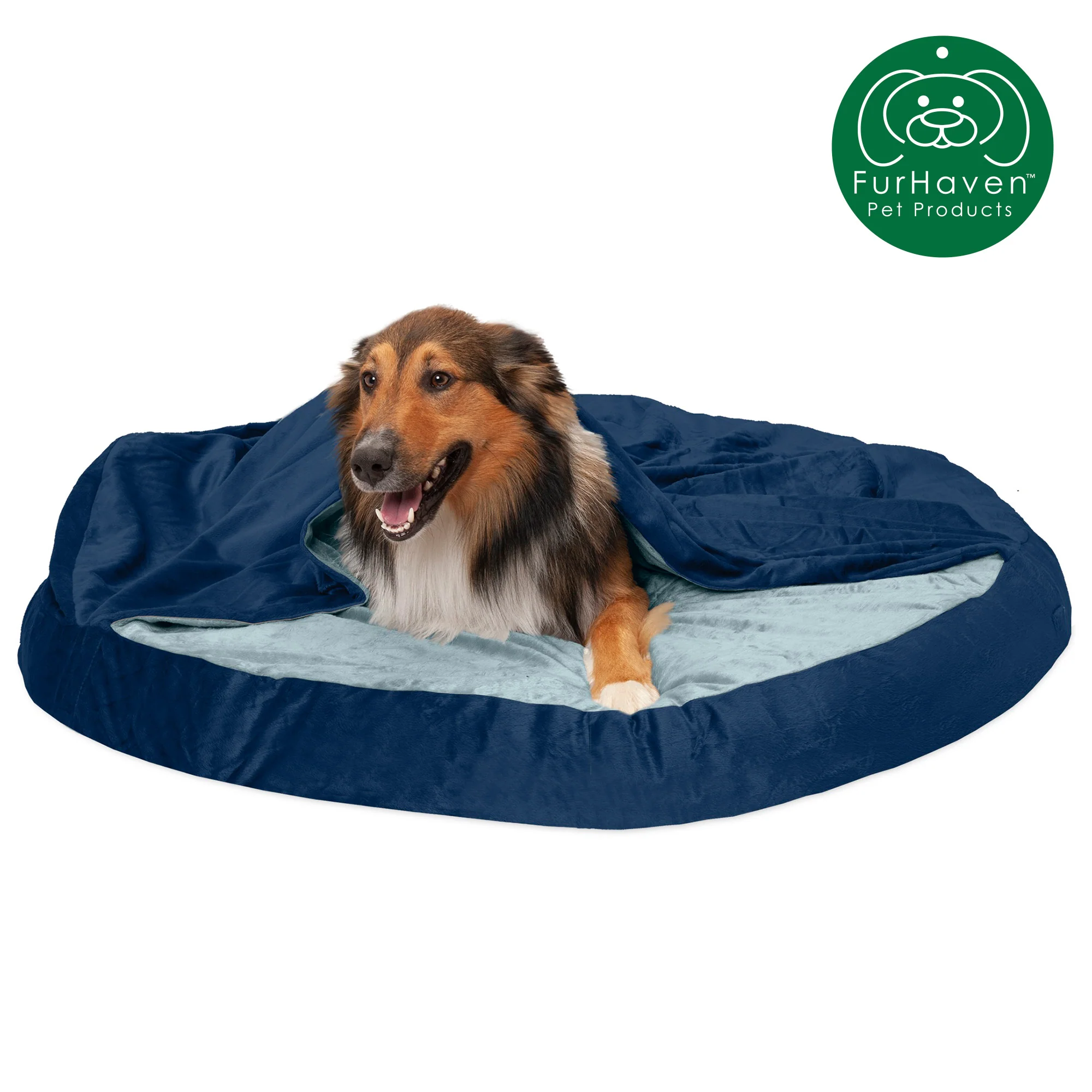 Round Microvelvet Snuggery Burrow Pet Bed - Image 15