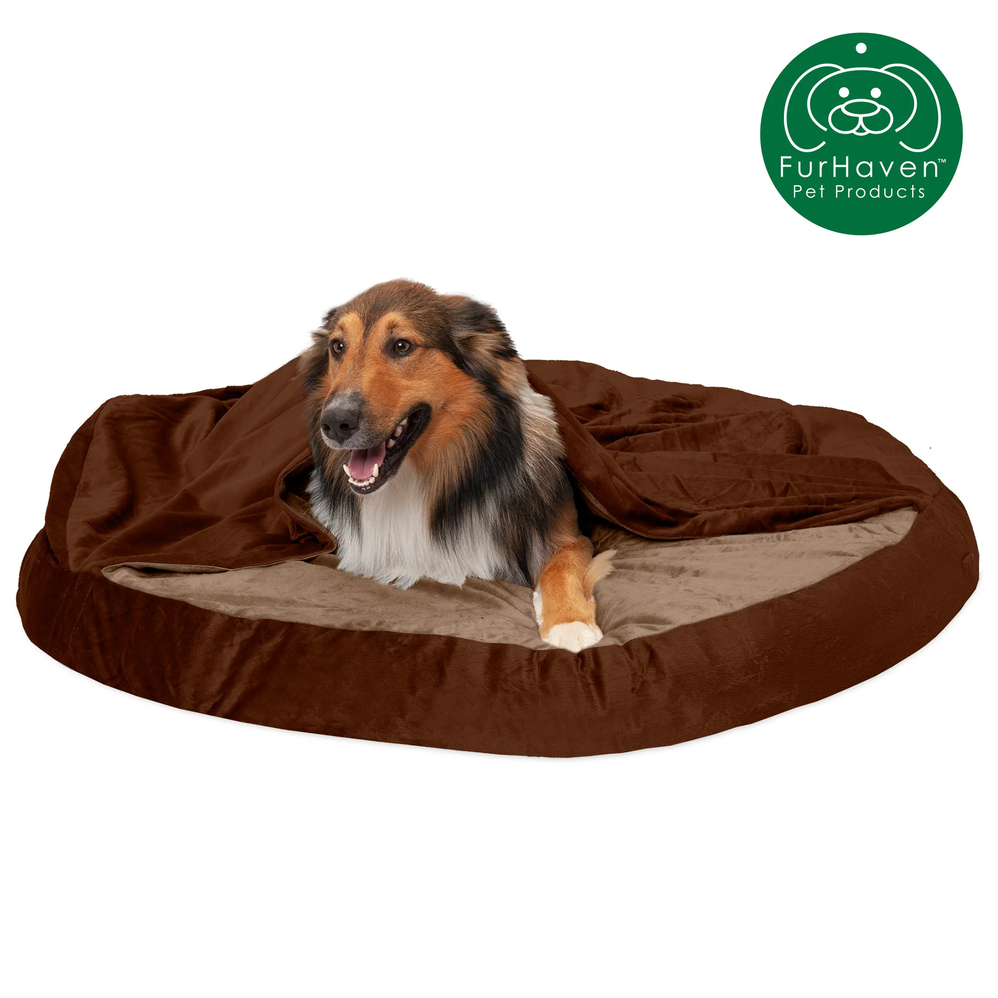 Round Microvelvet Snuggery Burrow Pet Bed - Image 7