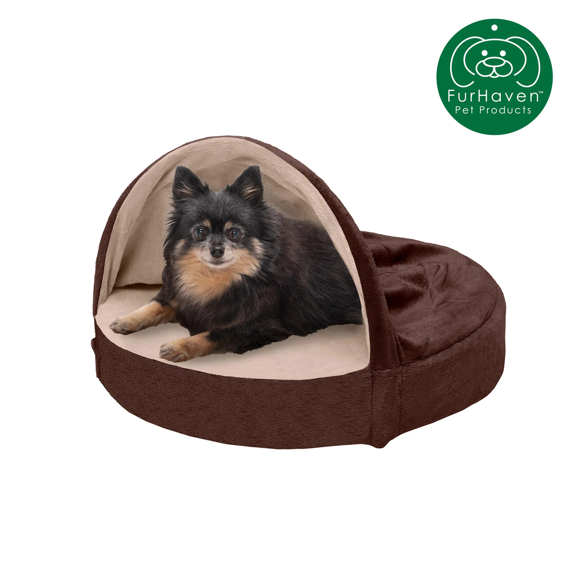 Round Microvelvet Snuggery Burrow Pet Bed - Image 8