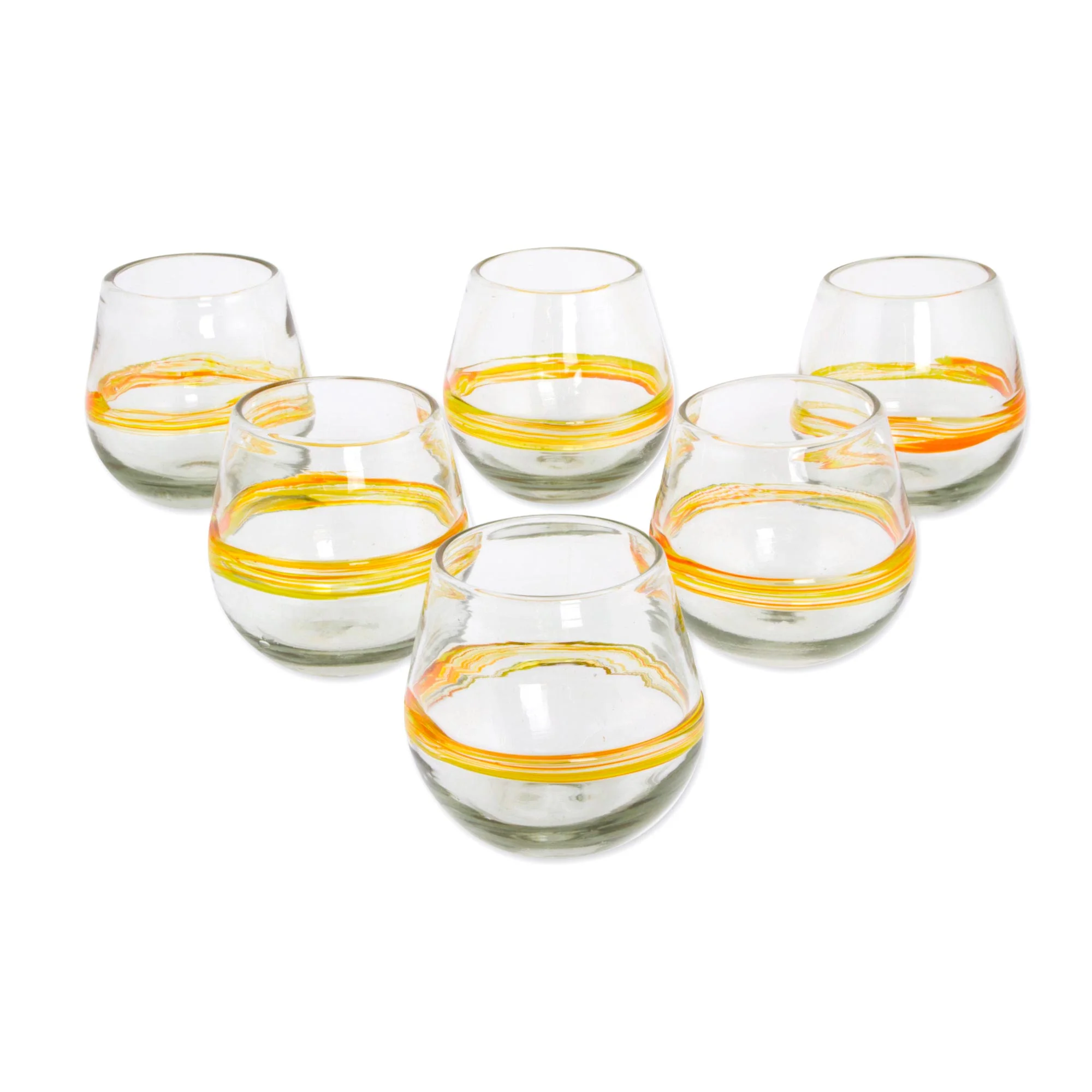 Round Ribbon of Sunshine Handblown Recycled Glasses with Yellow Accents - Image 2