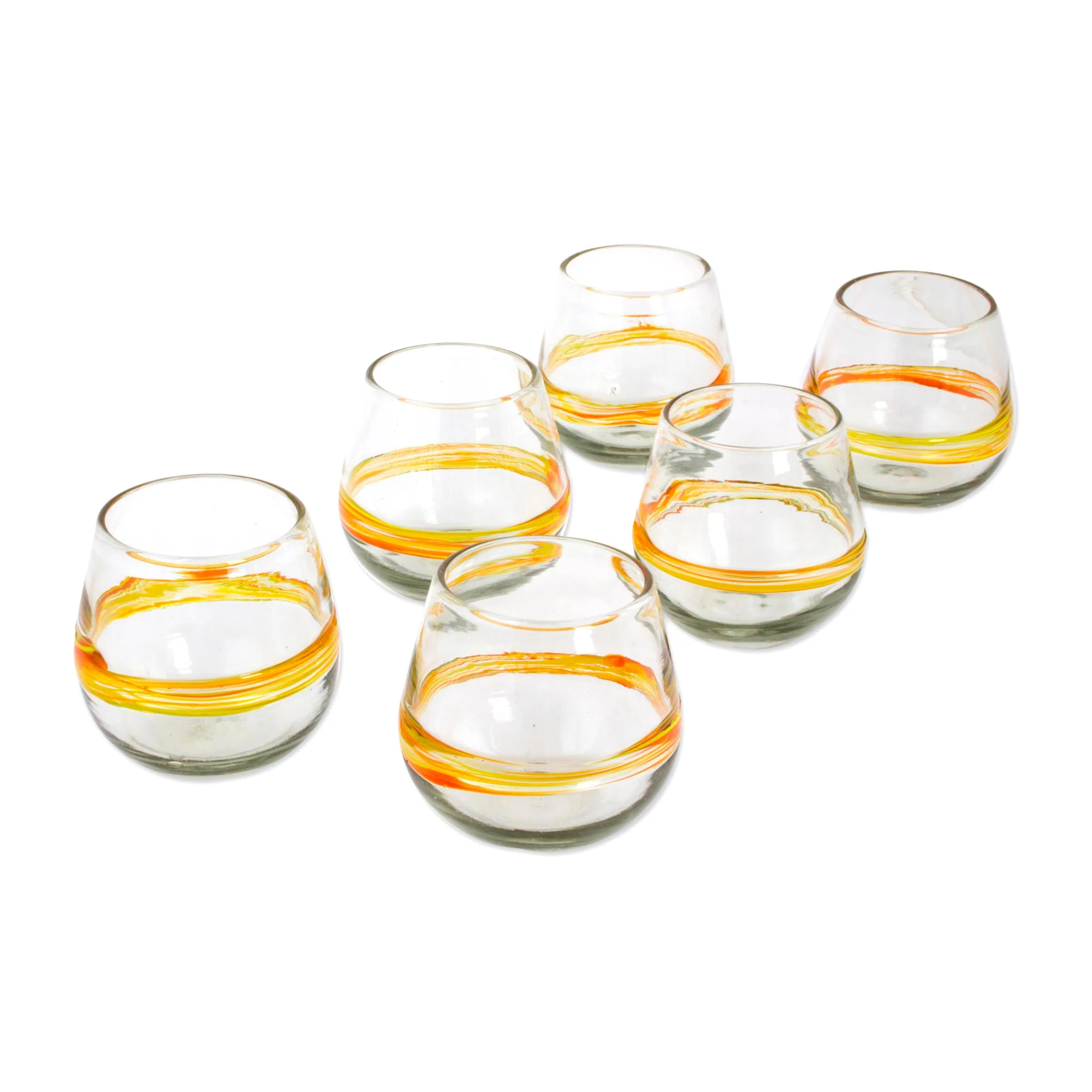 Round Ribbon of Sunshine Handblown Recycled Glasses with Yellow Accents - Image 3