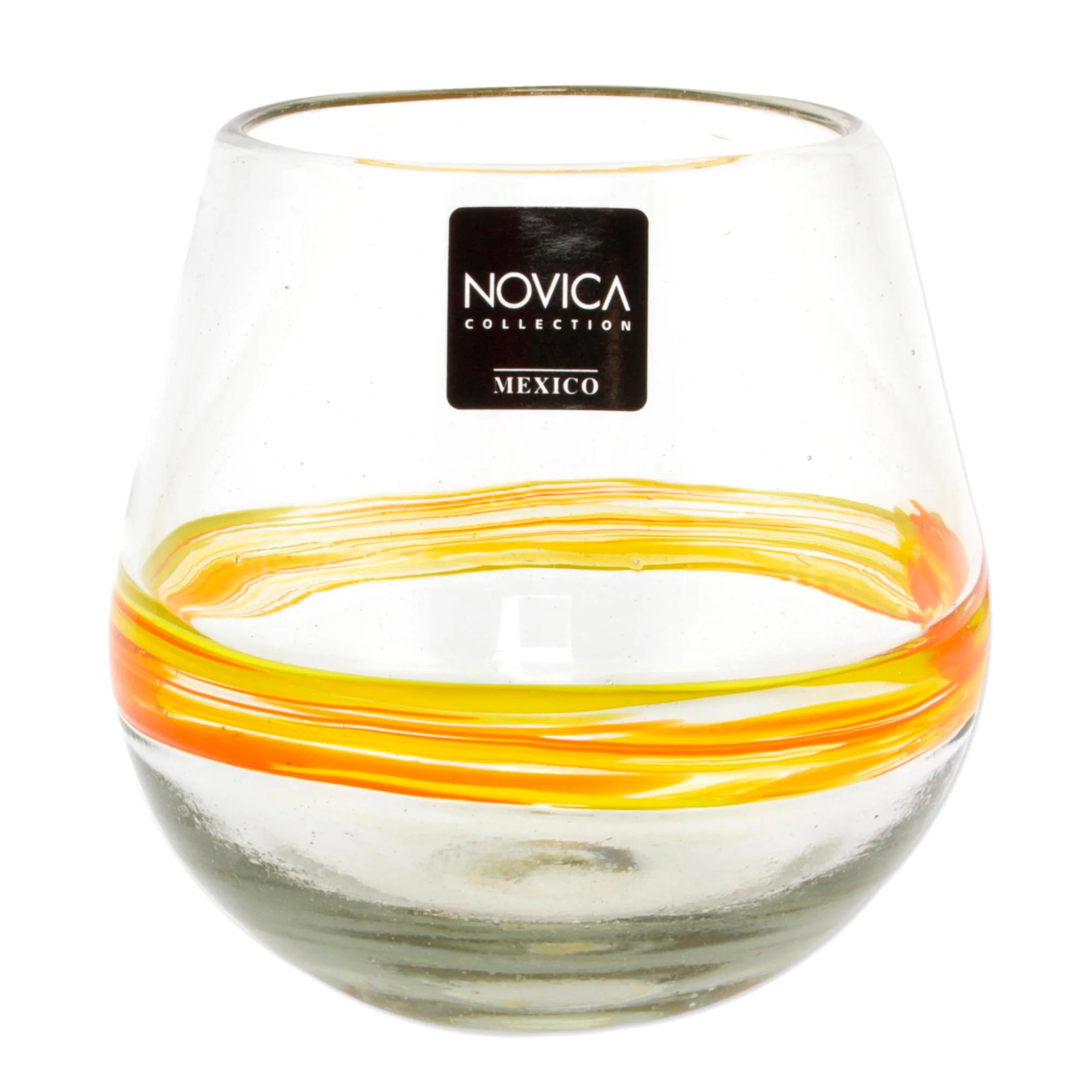 Round Ribbon of Sunshine Handblown Recycled Glasses with Yellow Accents - Image 4