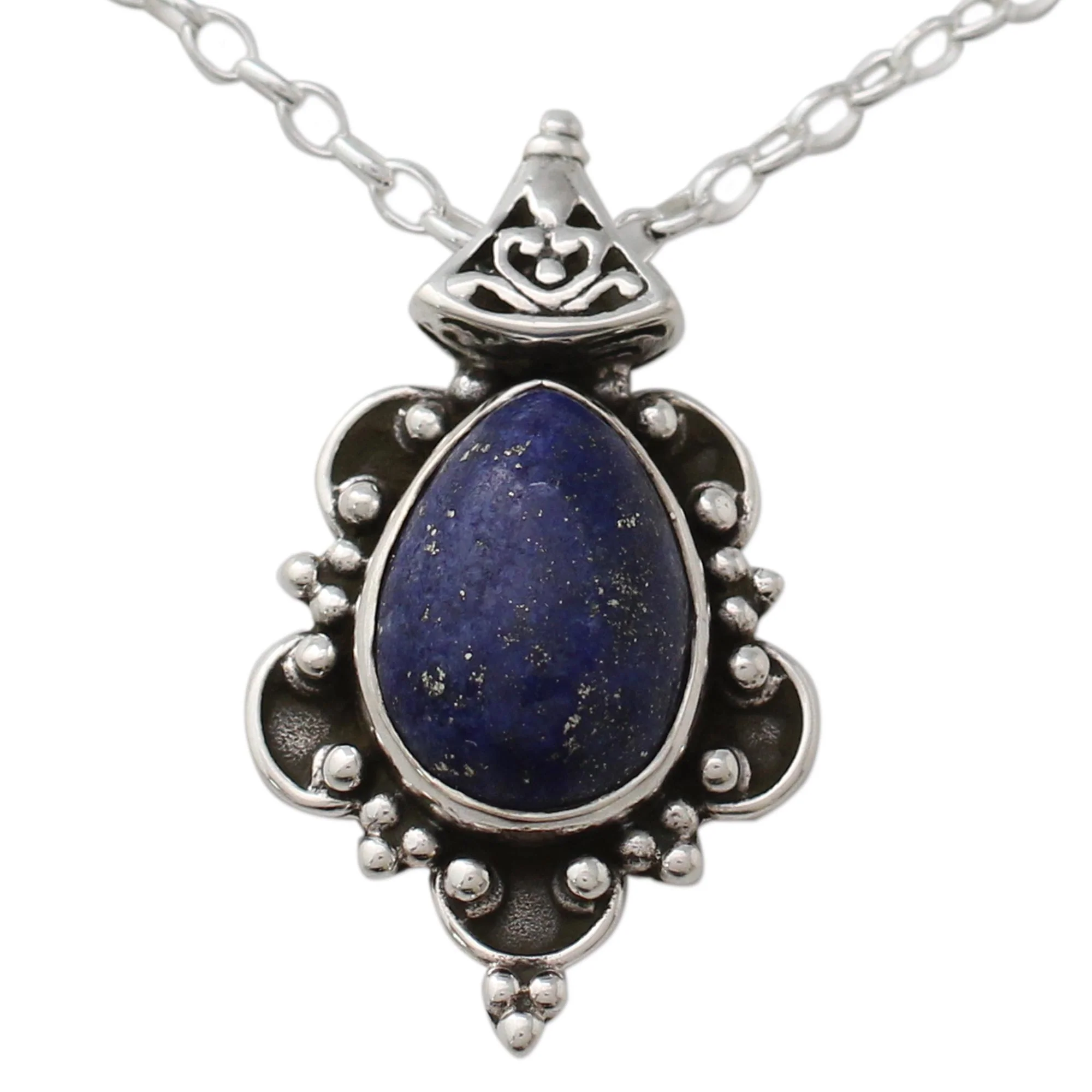 Royal Crown Silver Pendant Necklace with Lapis Lazuli Cabochon - Image 3