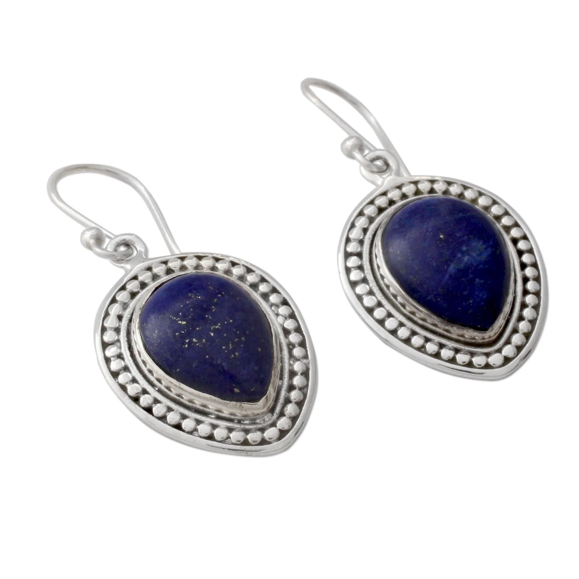 Royal Droplets Artisan Crafted Lapis Lazuli Indian Dangle Earrings - Image 3