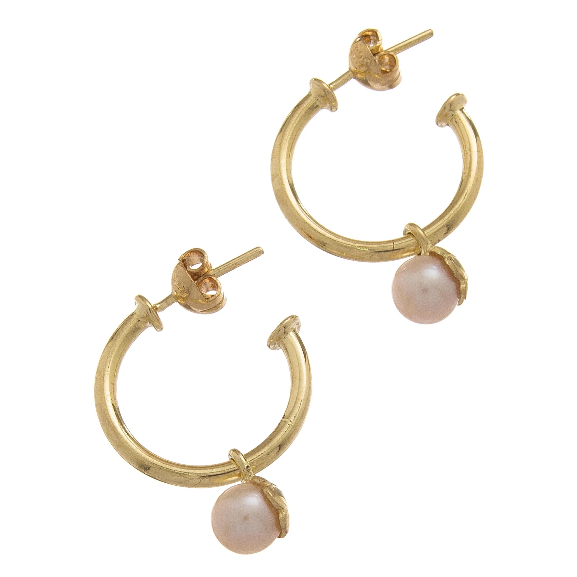 Royal Hoops Gold Plated Cultured Pearl Half-Hoop Dangle Earrings - Image 2