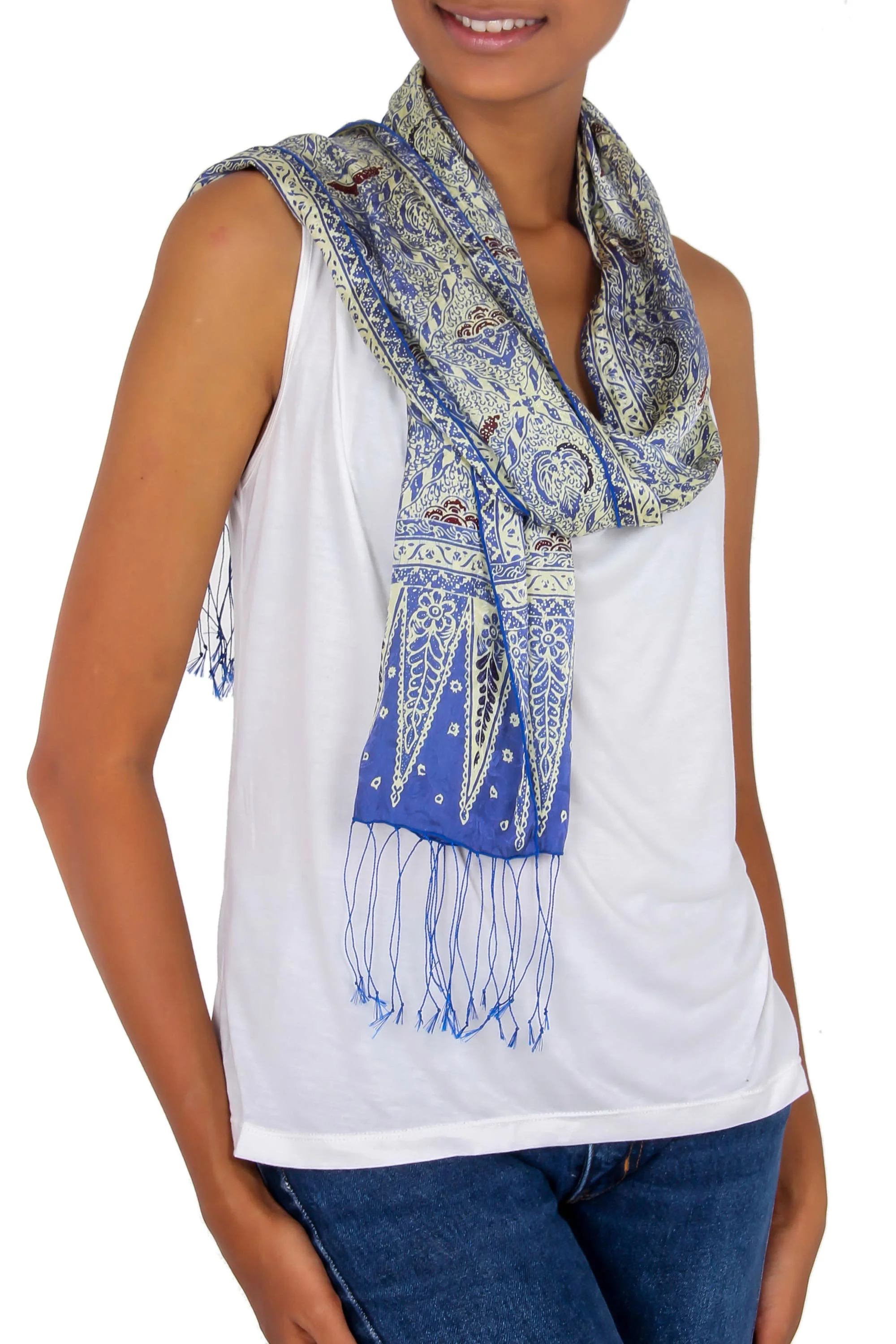 Royal Java Blue Silk Batik Scarf - Image 3