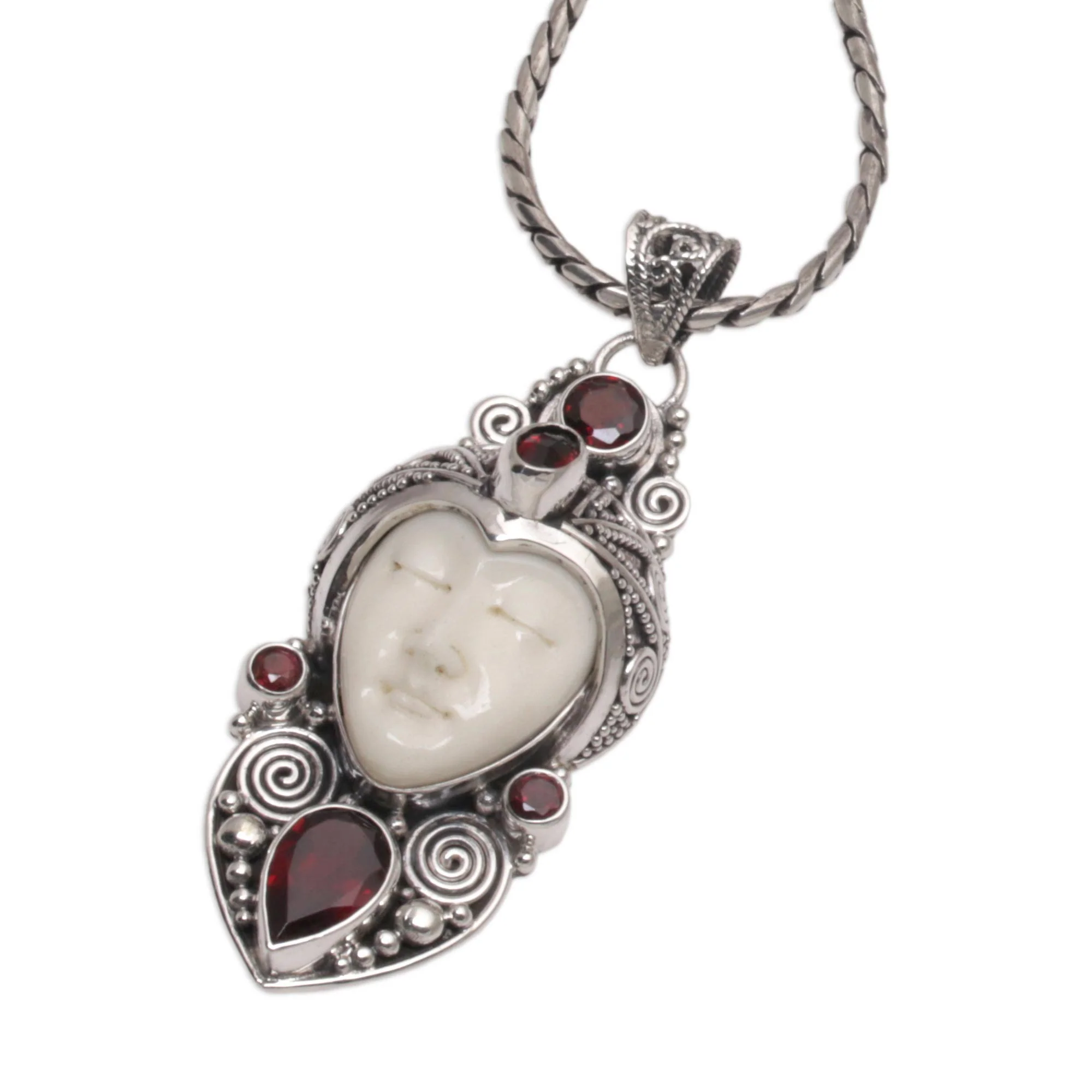 Royal Knight Garnet Silver & Bone Pendant Necklace - Image 5