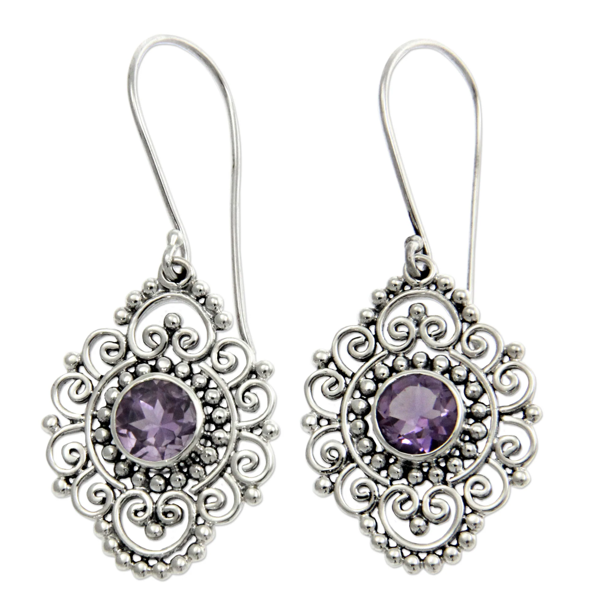 Royal Medallion Sterling Silver and Amethyst Dangle Earrings - Image 2