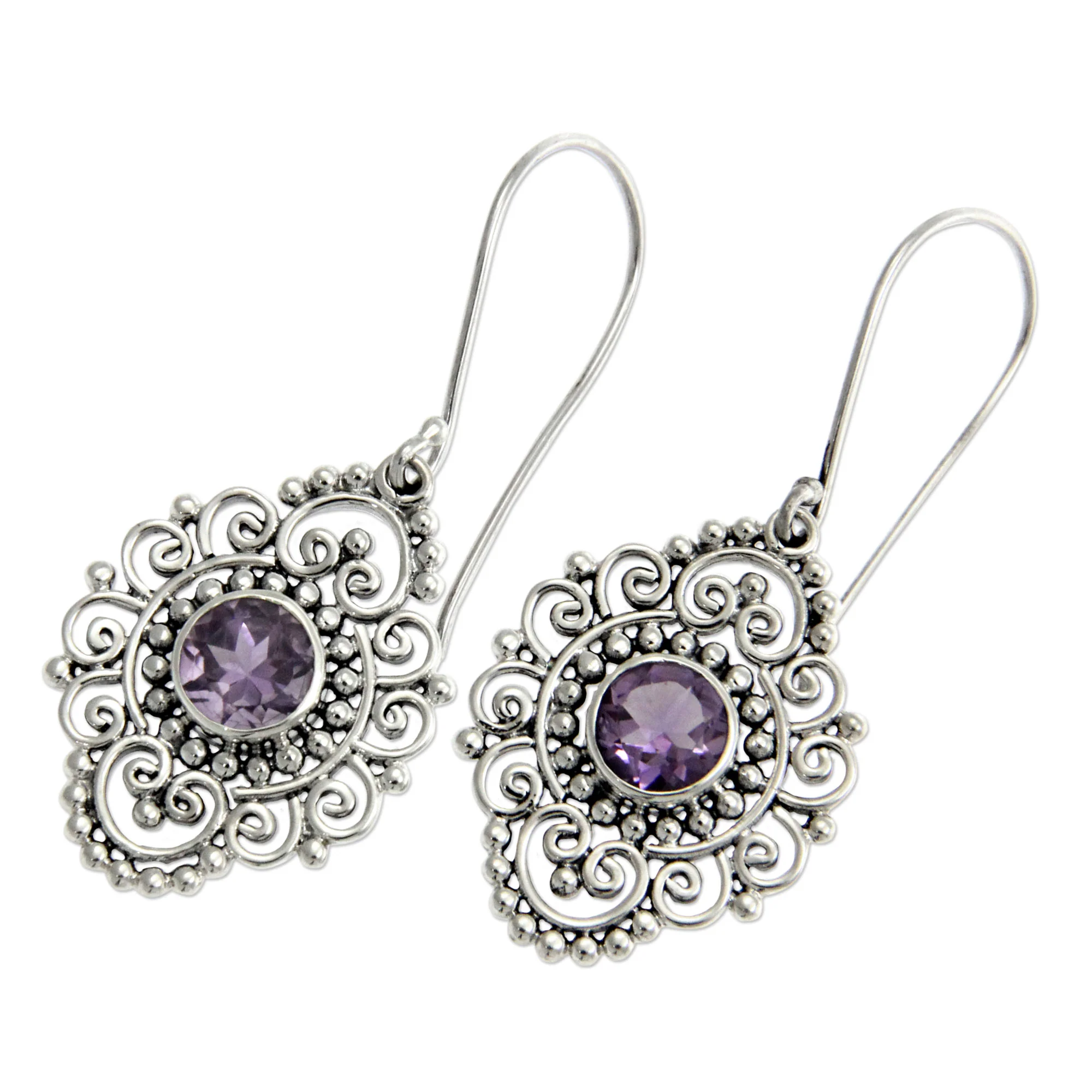 Royal Medallion Sterling Silver and Amethyst Dangle Earrings - Image 3