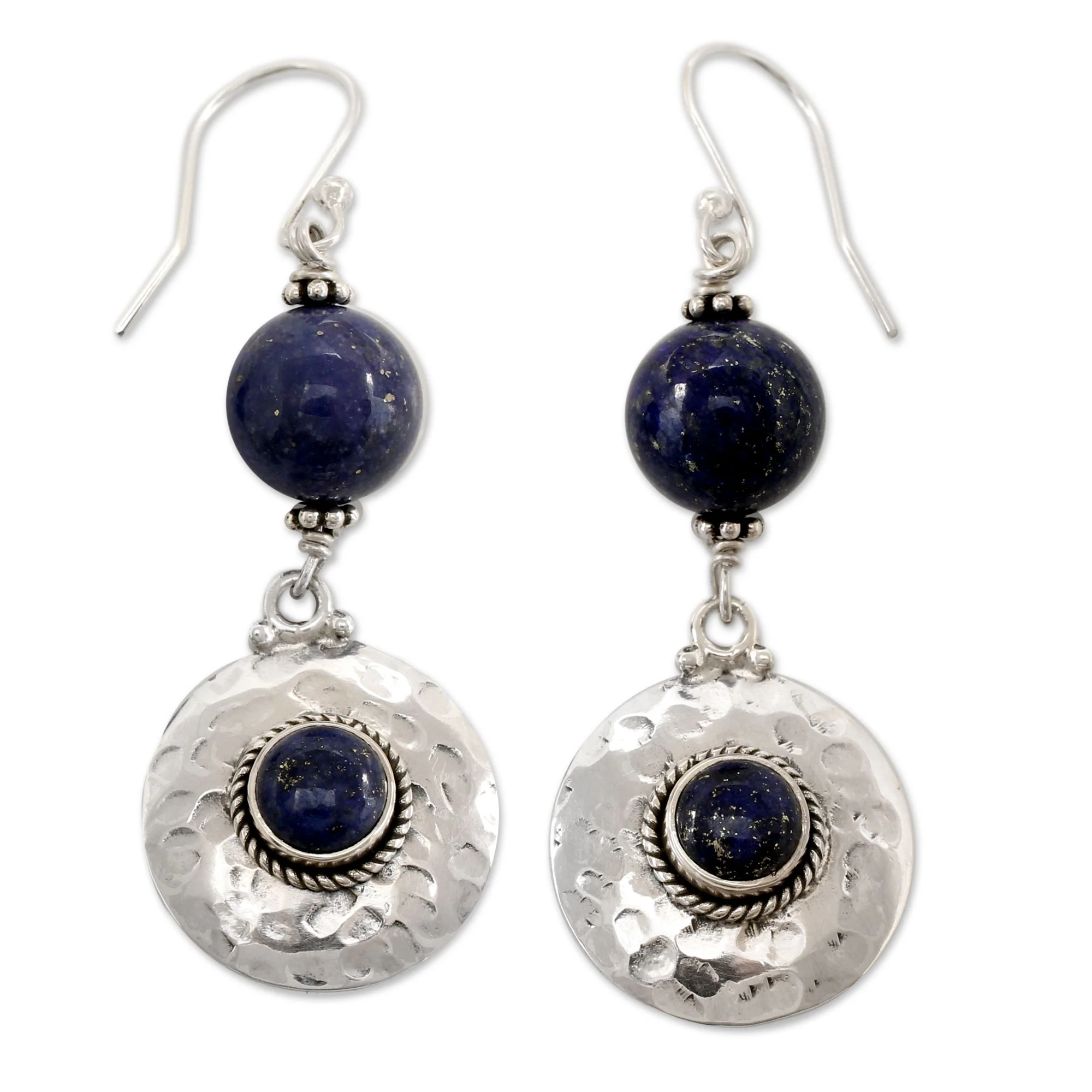 Royal Moonlight Lapis Lazuli & Silver Dangle Earrings - Image 2