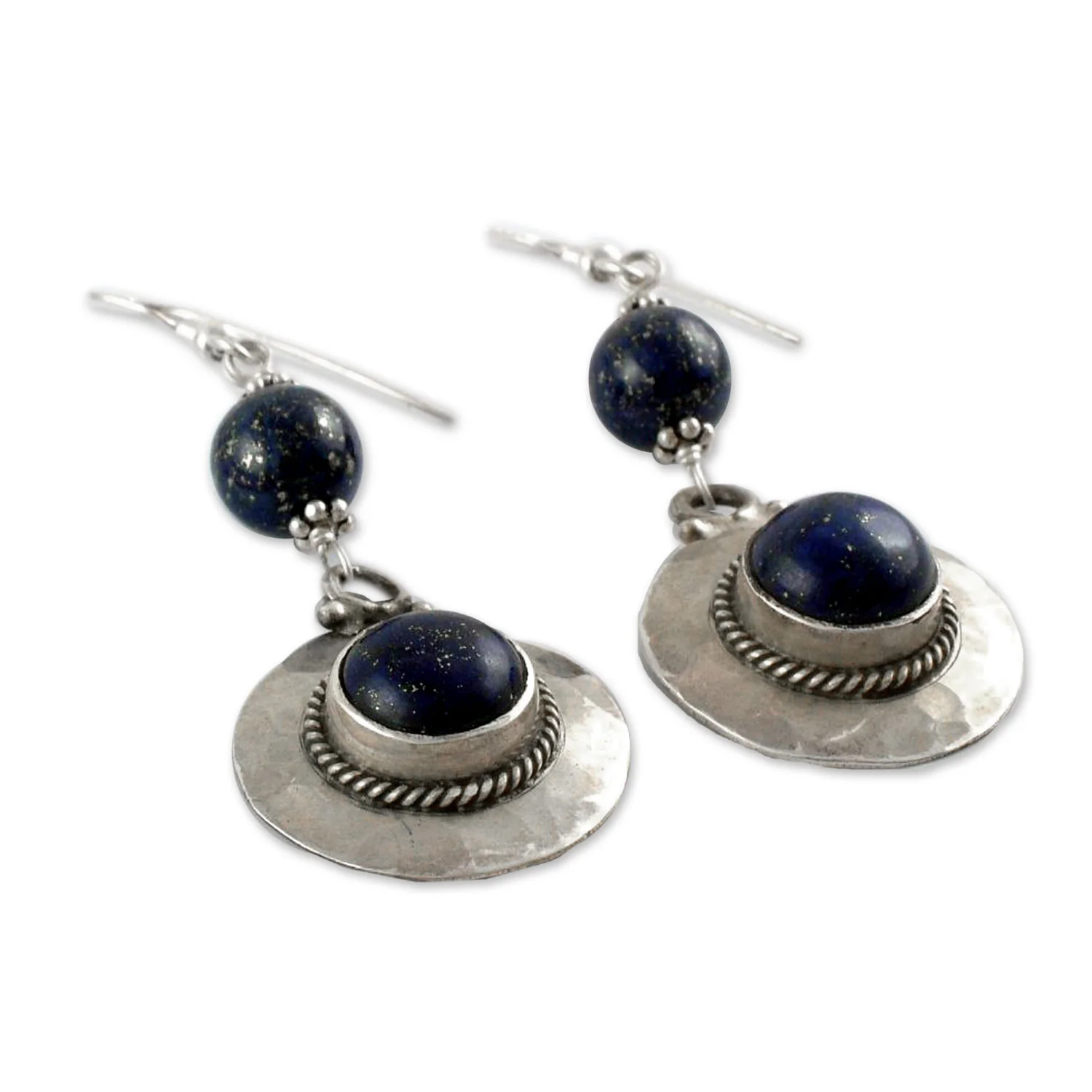 Royal Moonlight Lapis Lazuli & Silver Dangle Earrings - Image 3