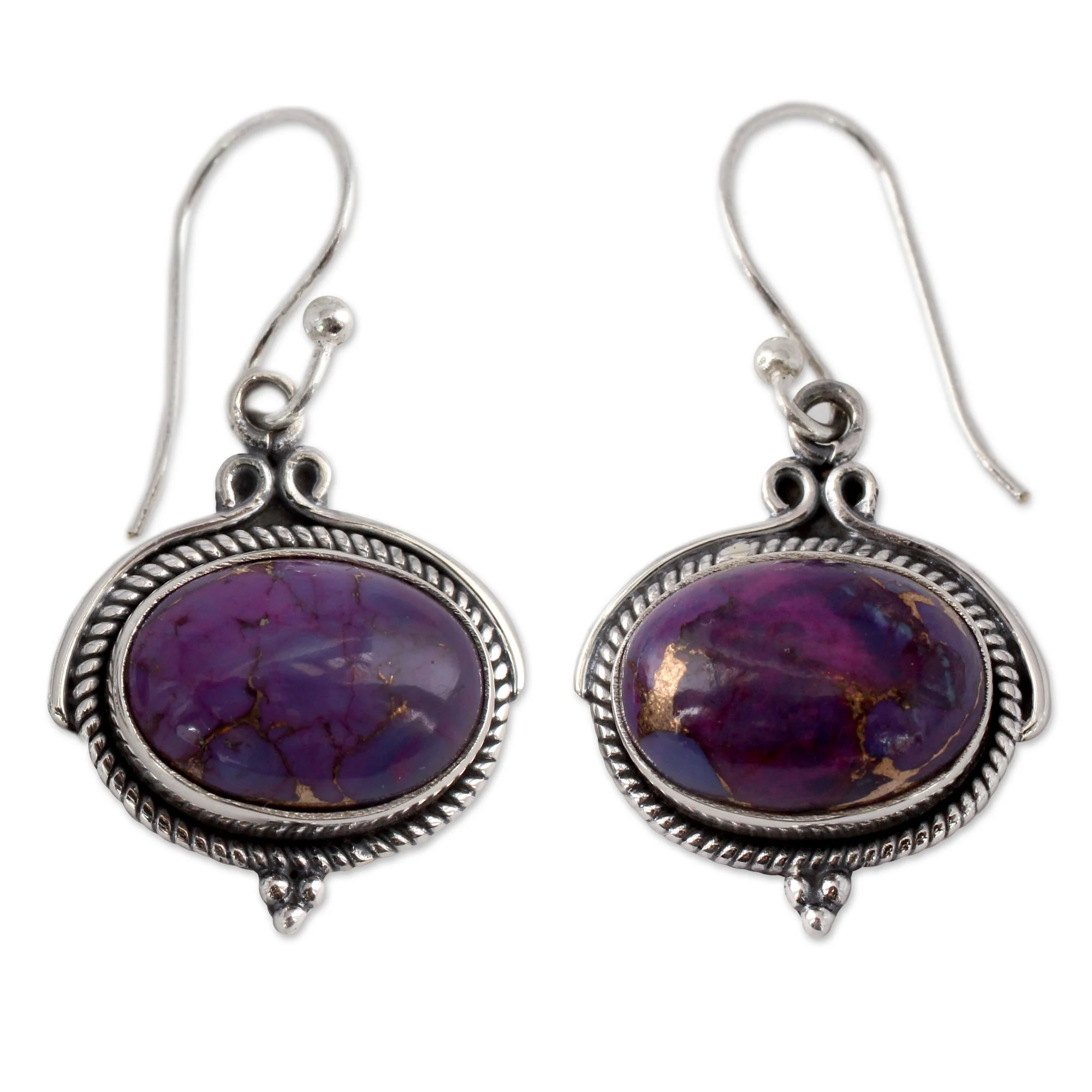 Royal Purple Composite Turquoise and Sterling Silver Earrings - Image 2