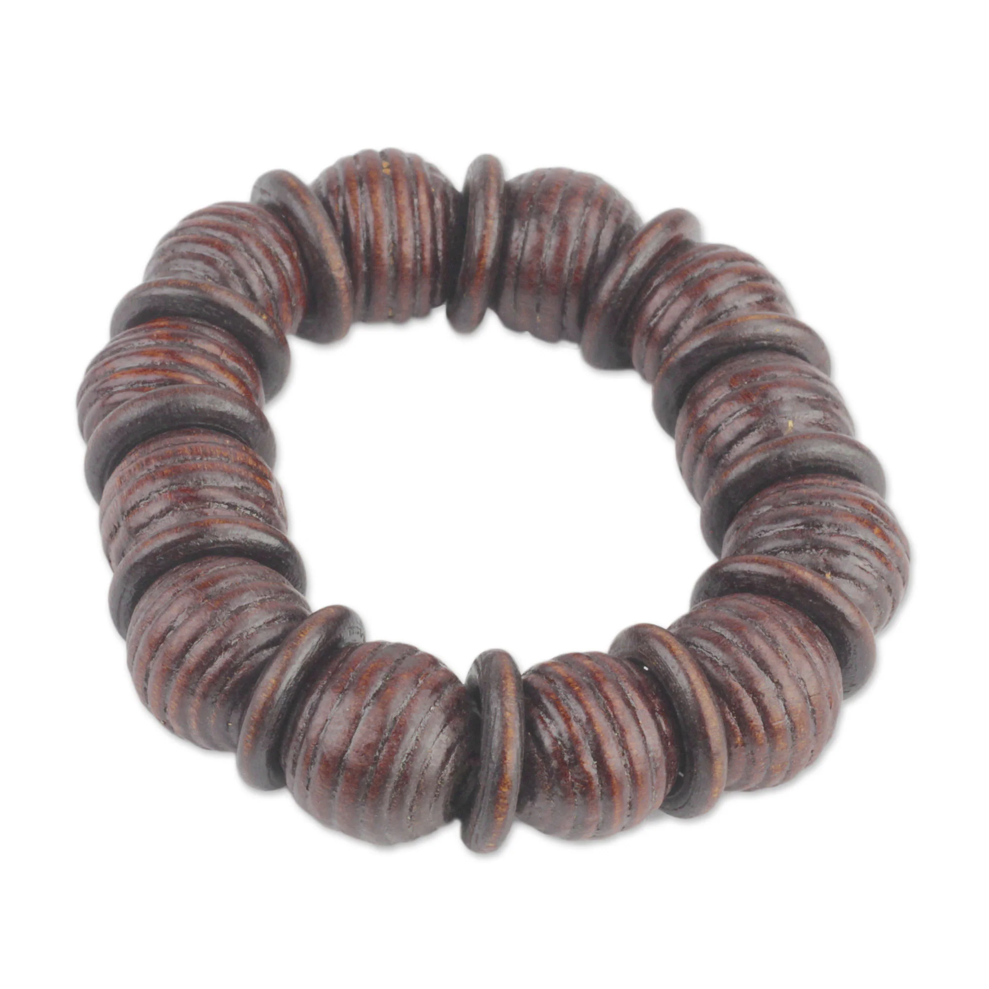 Royal Rings in Dark Brown Dark Brown Sese Wood Beaded Stretch Bracelet from Ghana - Image 2