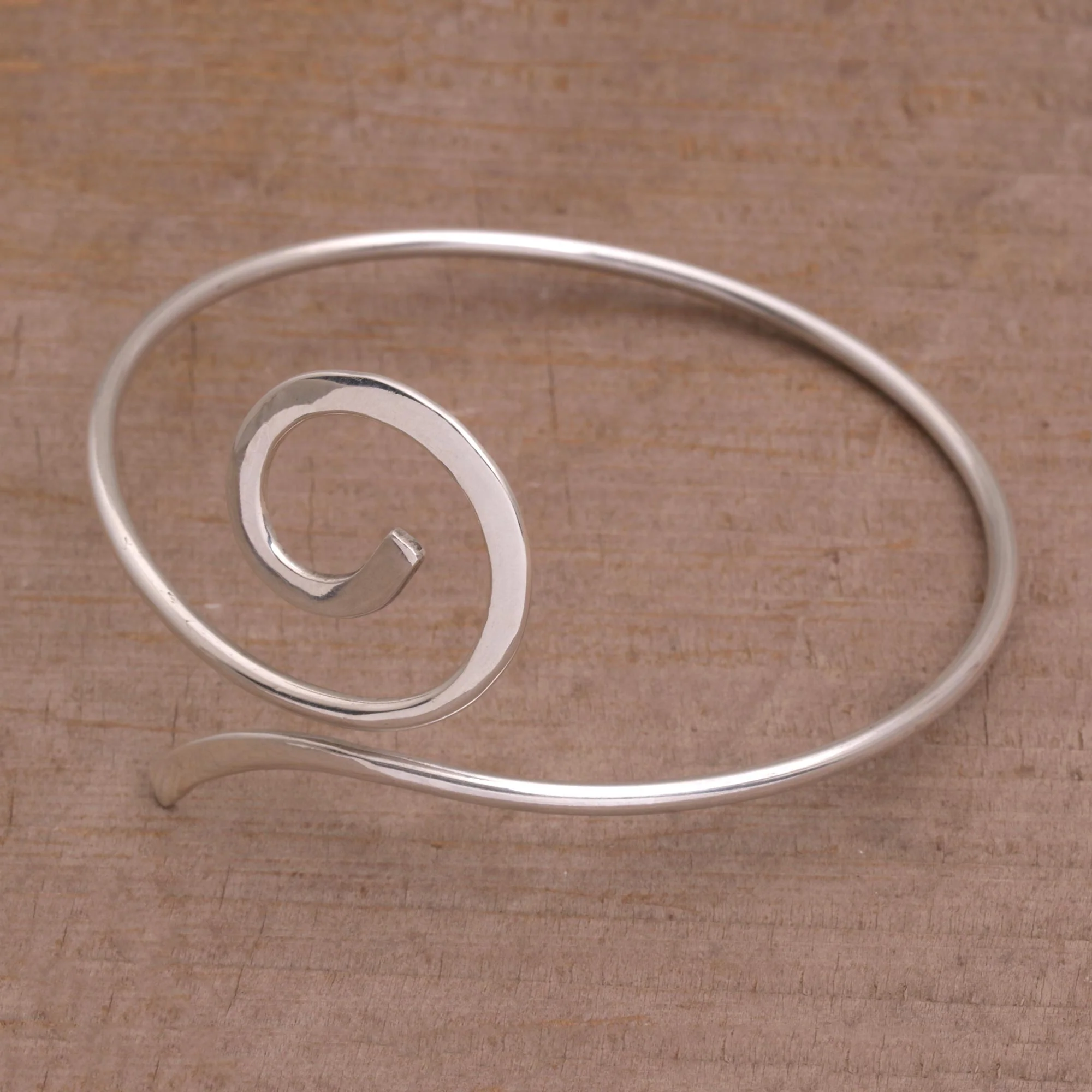 Royal Swirl Artisan Crafted Sterling Silver Spiral Armlet from Bali - Image 3