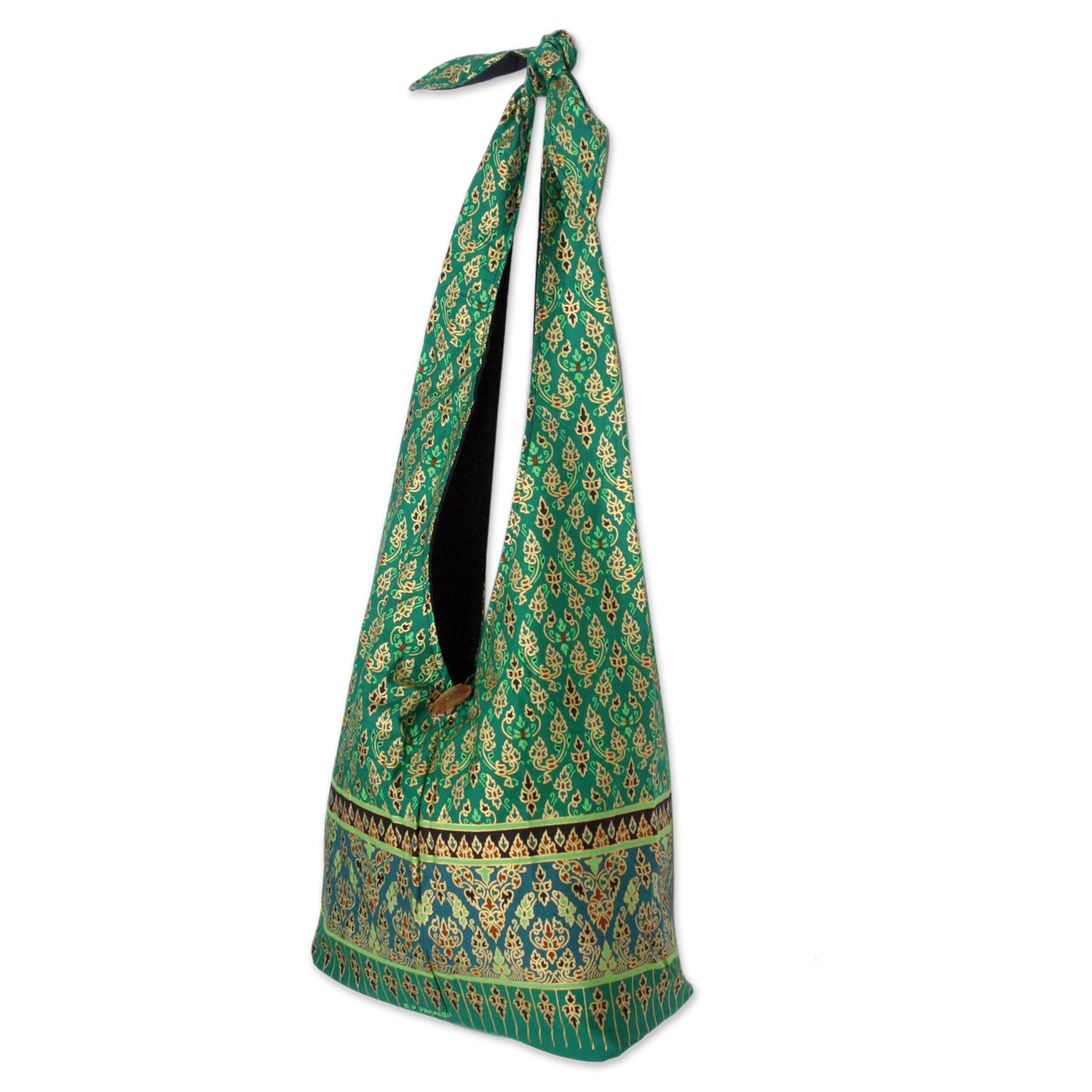 Royal Thai Emerald Hand Crafted Cotton Sling Handbag from Thailand - Image 2