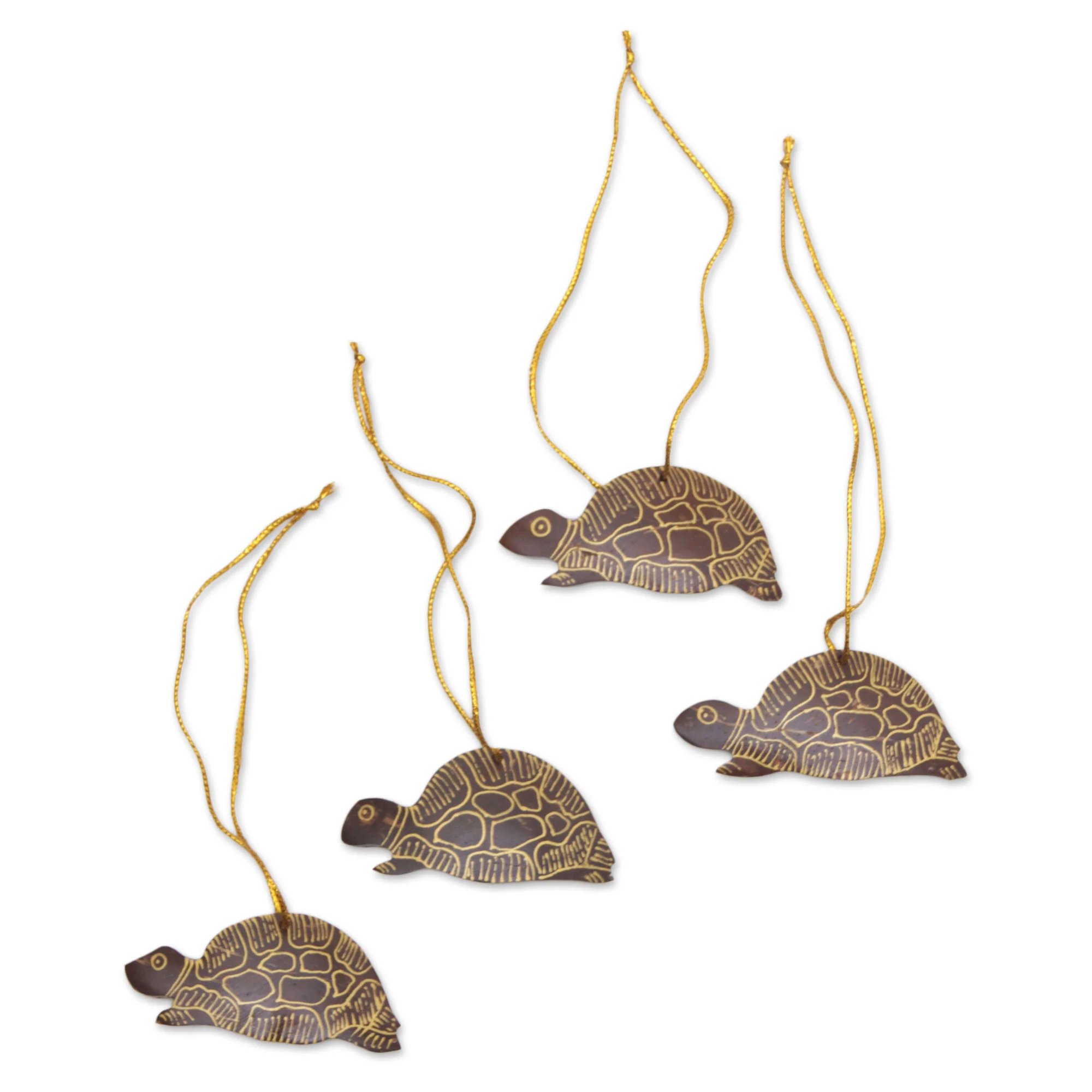 Royal Turtle Set of 4 Handmade Brown Coconut Shell Turtle Ornaments - Image 4
